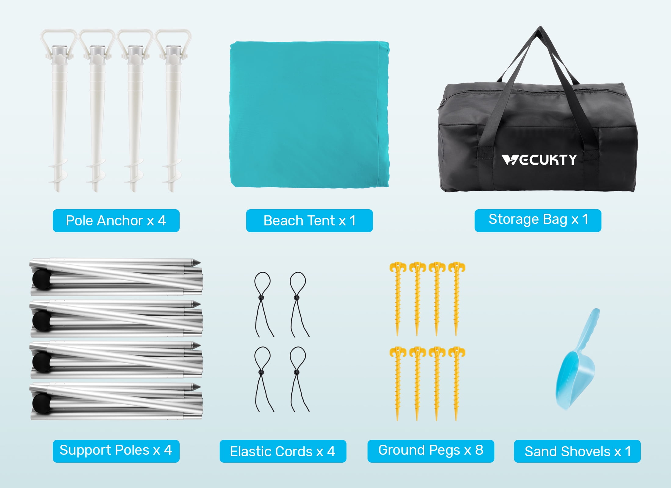 VECUKTY Beach Tent Sun Shelter 10 x 10FT with 8 Sandbags, UPF 50+ Protection Beach Shade Canopy, Outdoor Pop Up Shade Tent Turquoise - Image 13