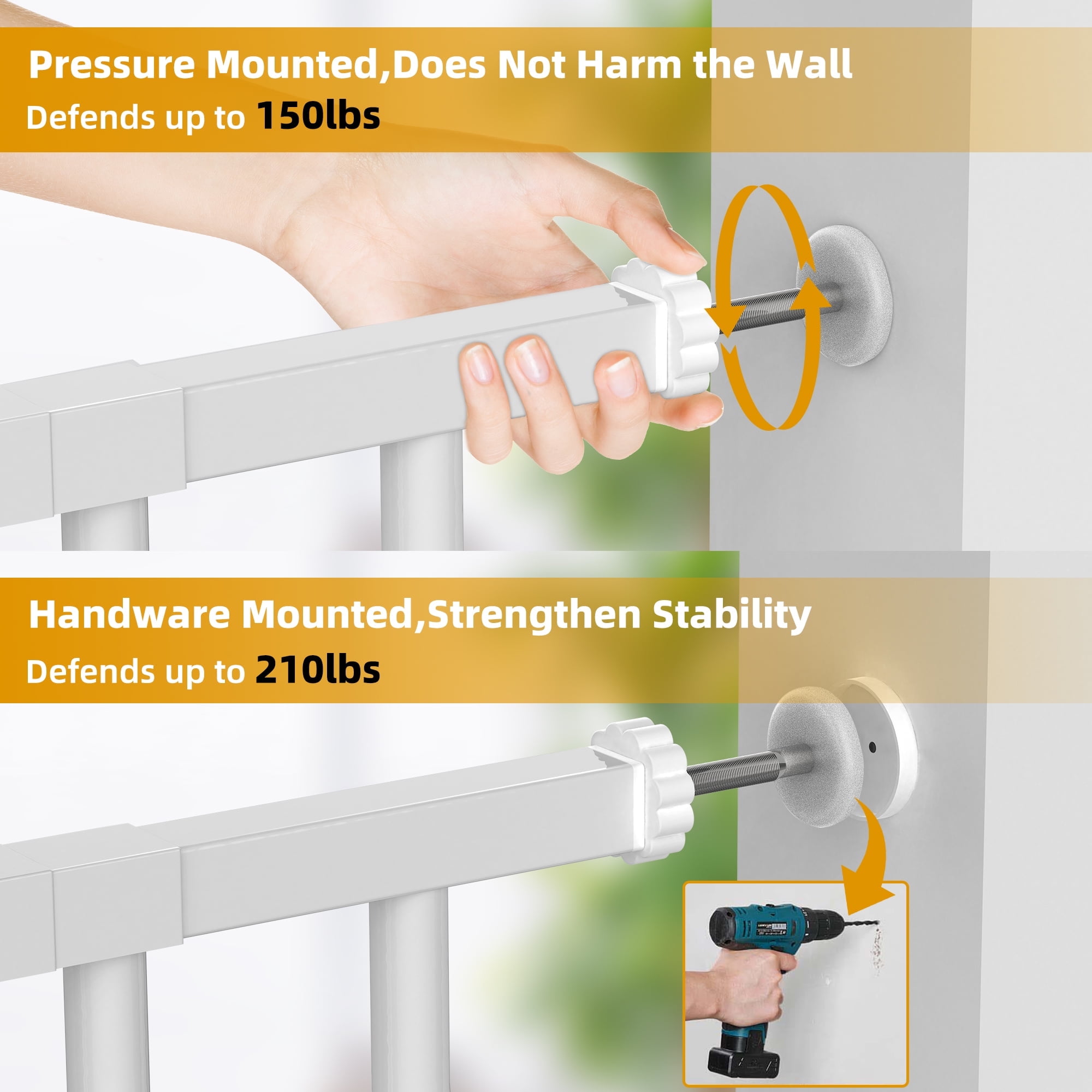 Wisairt Extra Wide Metal Baby Gates,29.5-48.8in Wide Auto Close Dog Safety Gate for Stair and Doorways,Pressure Mounted(White) - Image 6