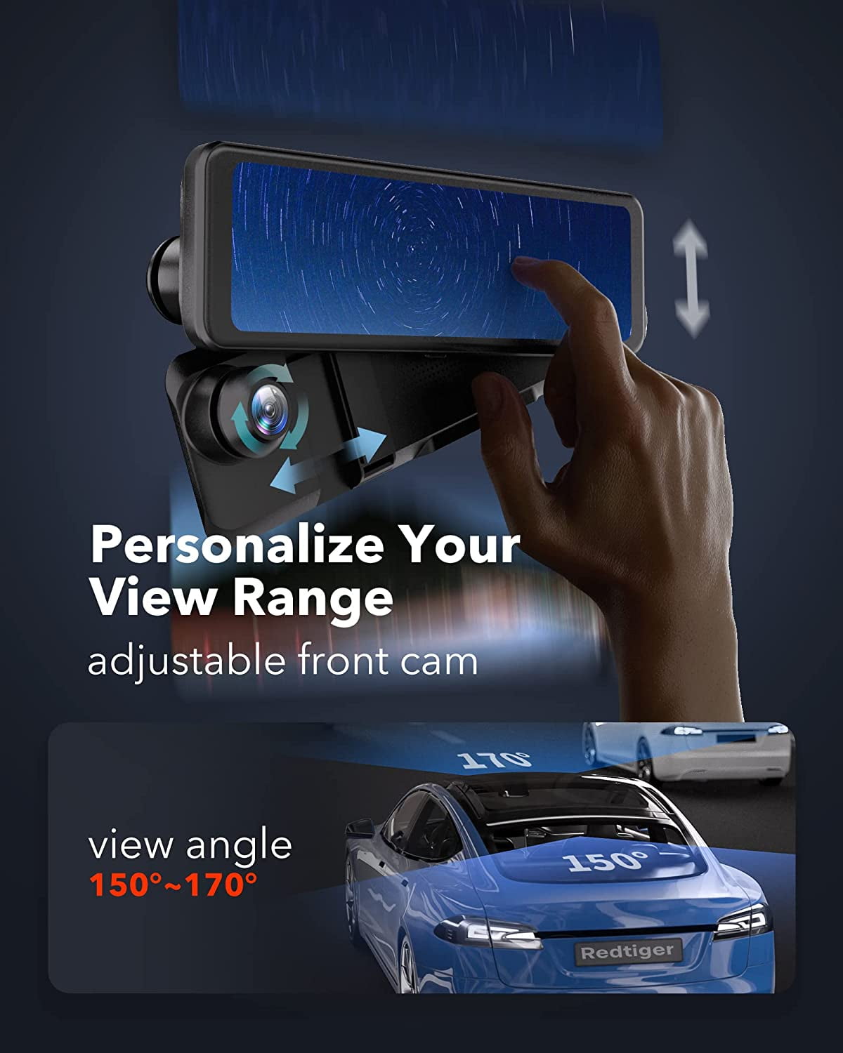 REDTIGER Rear View Mirror Dashcam, 4K UHD Front and 1080P Rear 11'' Mirror Car Dash Cam, Night Vision, Smart Reverse Parking Assistance, Vehicle, Free 32 GB Card - Image 4