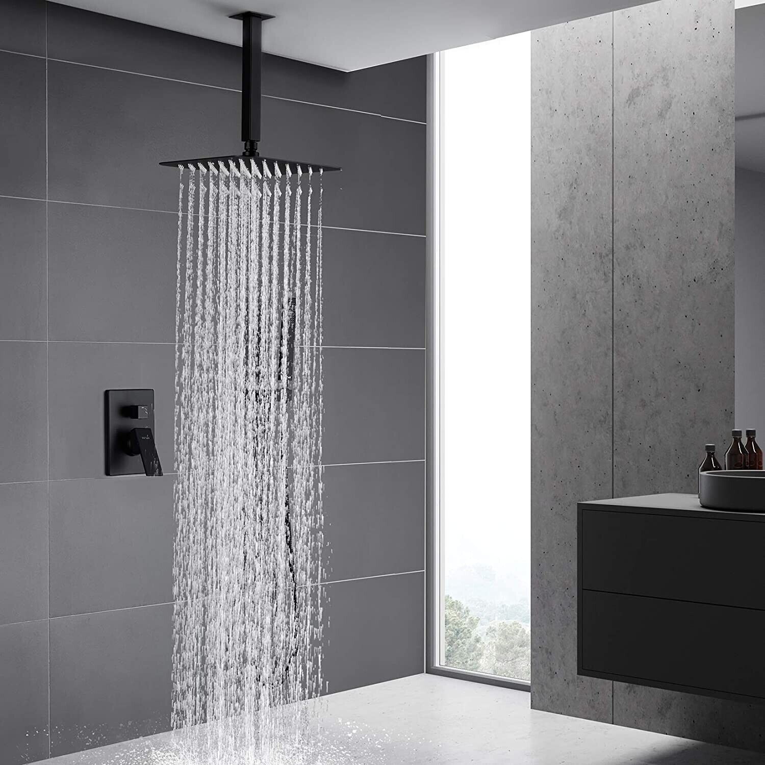 Zovajonia Matte Black Shower System 8 Inches Shower Faucet Set, Rain Shower Head with Handheld Spray Bathroom Ceiling Mount Shower Fixtures - Image 9