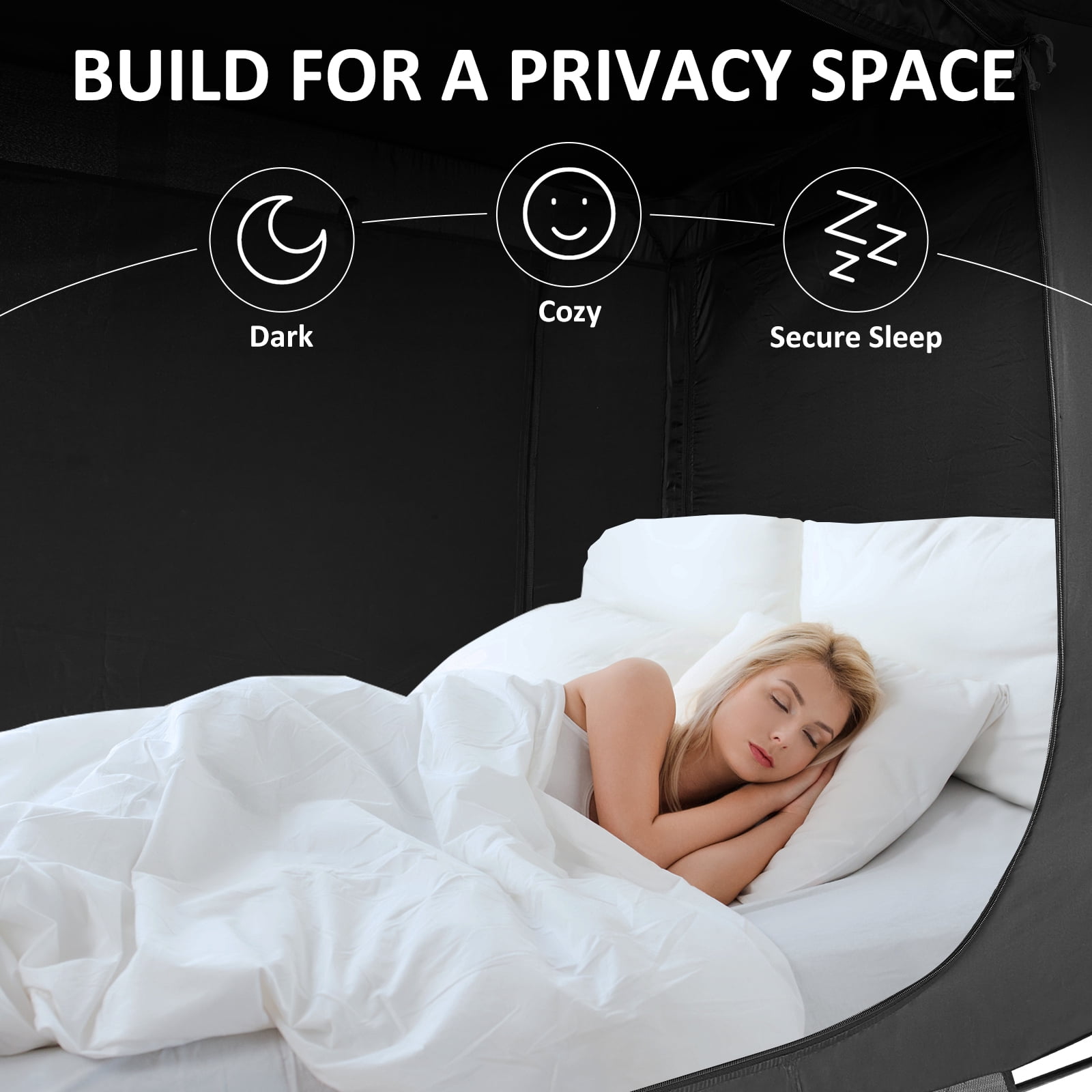 YAVIL Bed Tent King Size Portable Pop up Privacy Sleeping 3 Doors Bed Tent Net(Mattress Not Included) - Image 4