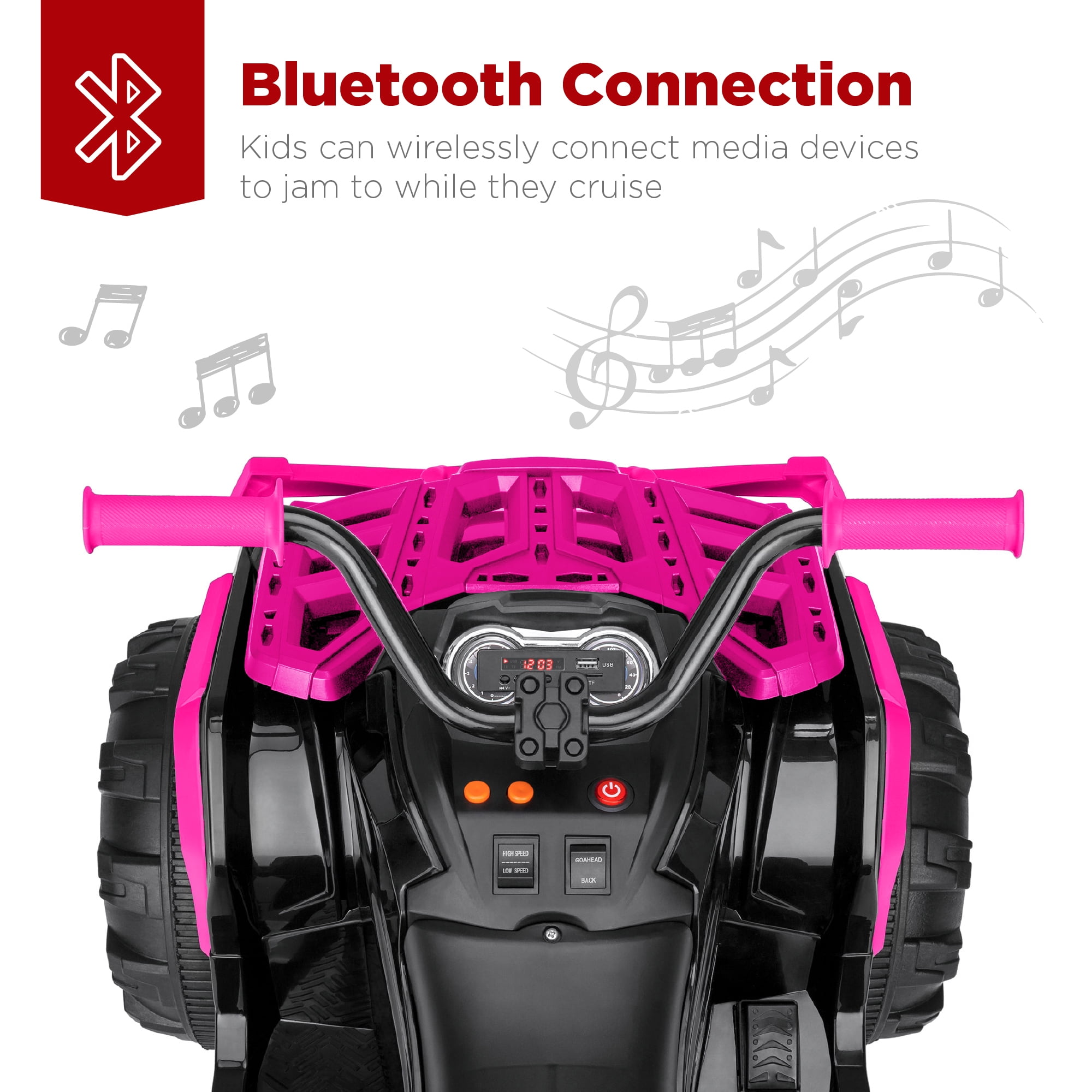 Best Choice Products 12V Kids Ride-On ATV Quad w/ Bluetooth, 3.7mph Max, Treaded Tires, LED Lights, Radio - Hot Pink - Image 5