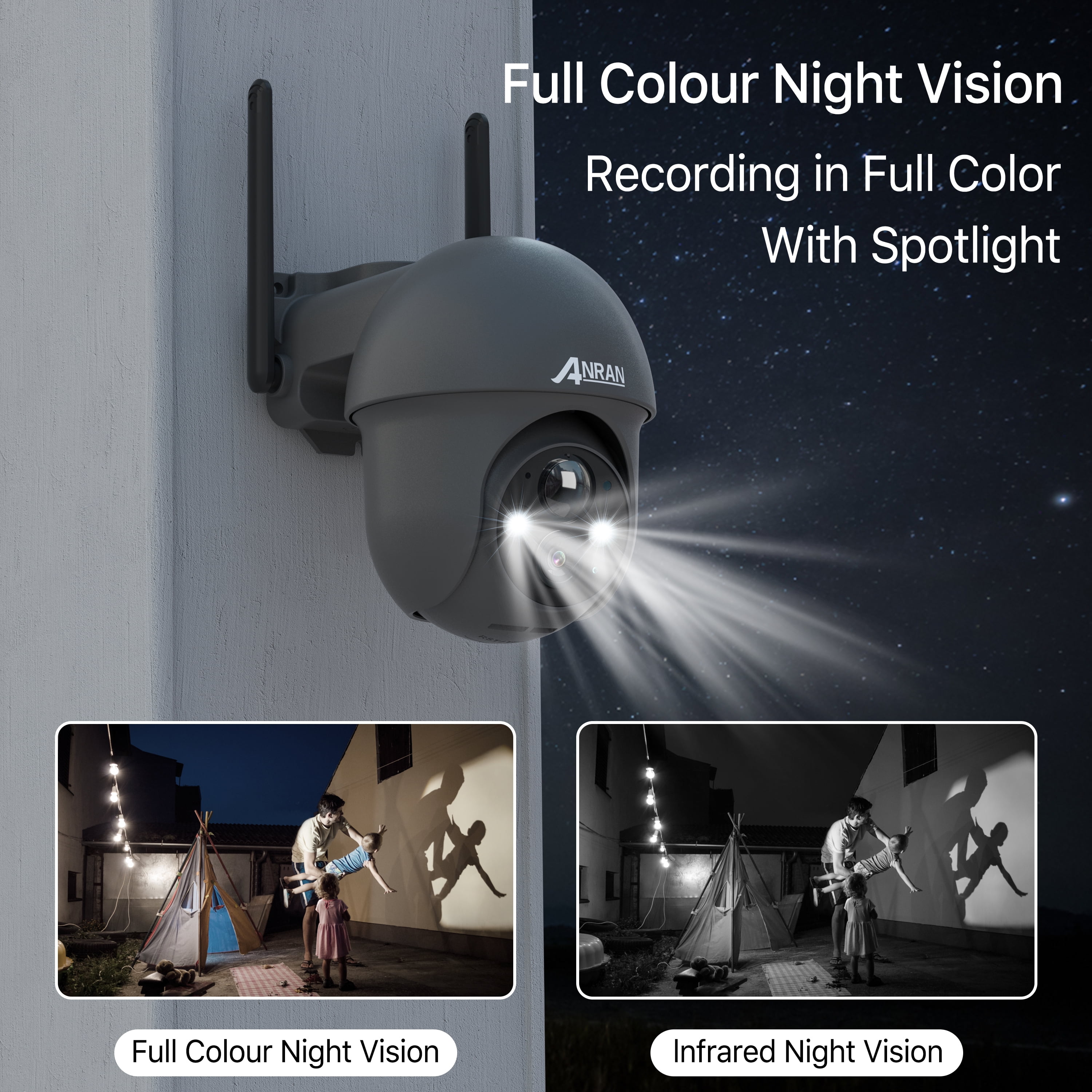 ANRAN Wireless Solar Security Camera Outdoor with 360° View, 2K Outdoor Security Camera with Smart Siren, Spotlights, Color Night Vision, PIR Human Detection, Pan Tilt Control, 2-Way Talk - Image 6