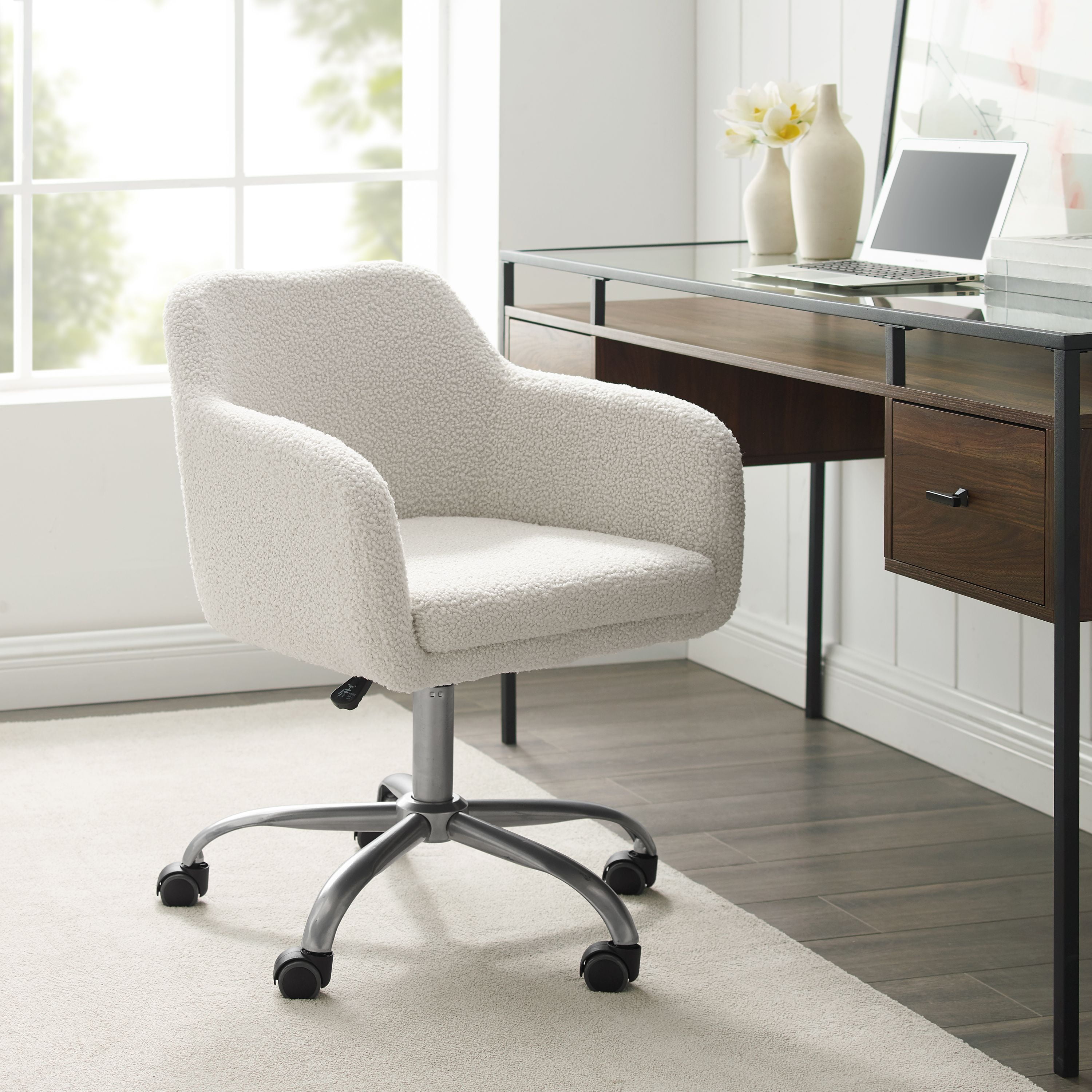Linon Rylen Mid-Back Swivel Office Chair, Sherpa - Image 13