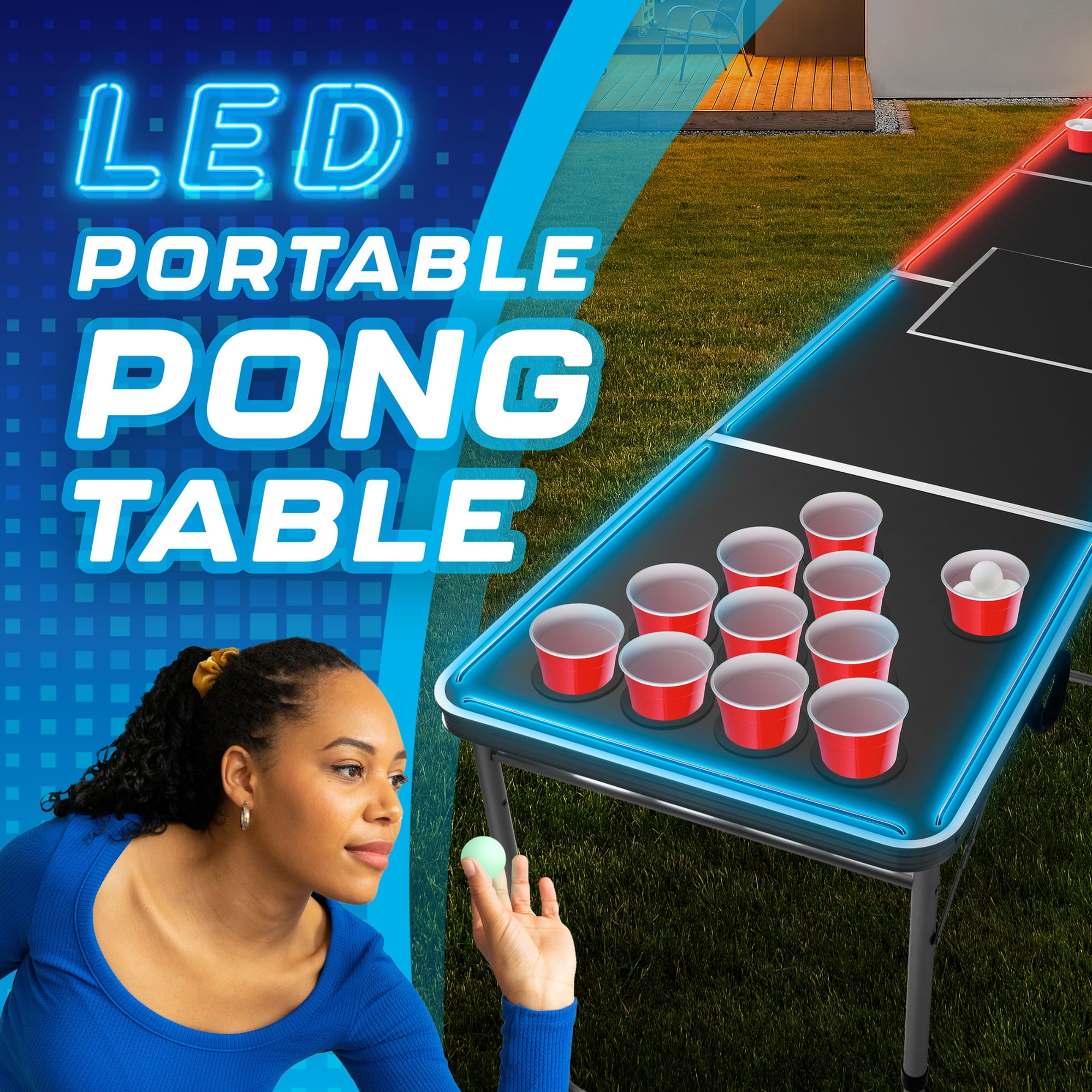 MinnARK Sports LED Portable Pong Table, Folding Party Game Set for Tailgating and Outdoors, 8-Foot Length - Image 7