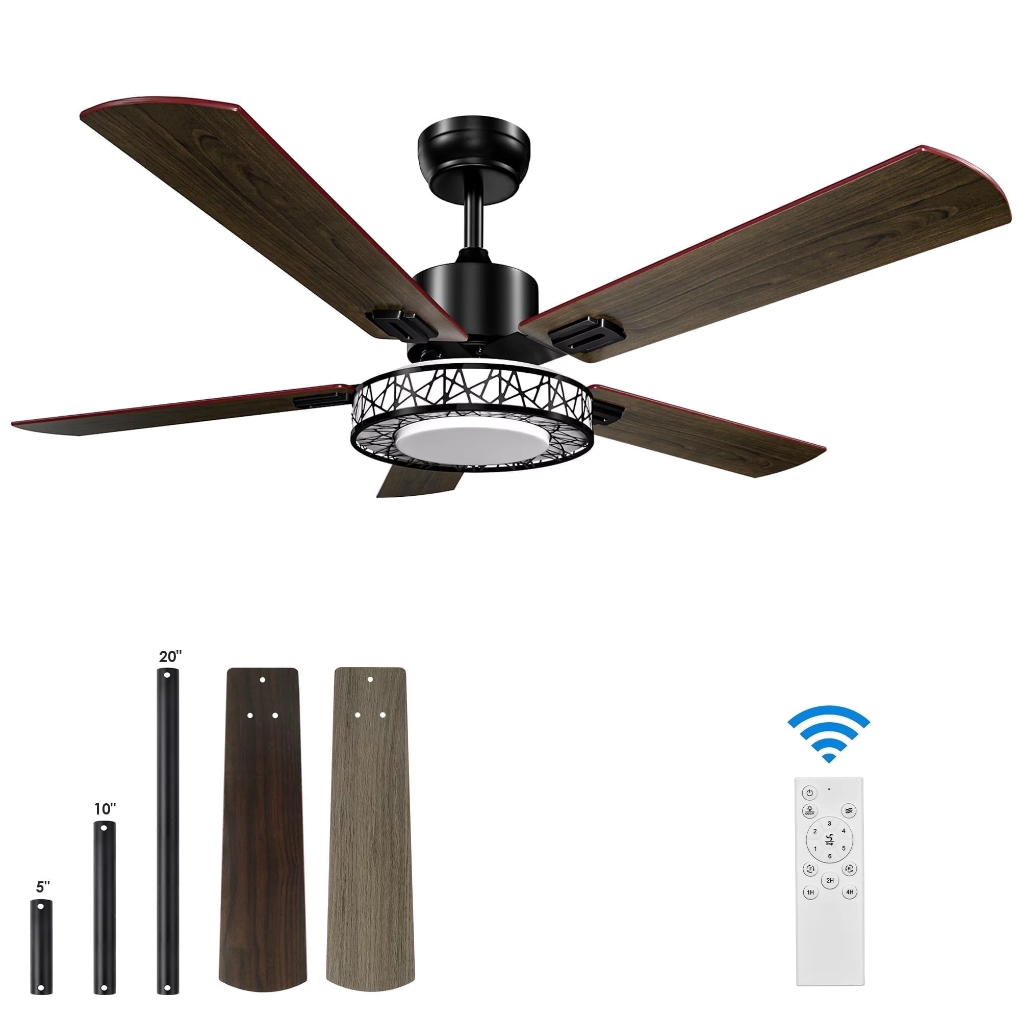 52 inch Ceiling Fan with Light, Remote Control Reverse Airflow 5 Blade Wood Home Fan, 6 Speeds Silent Motor, Extendable Mounting Indoor - Image 8