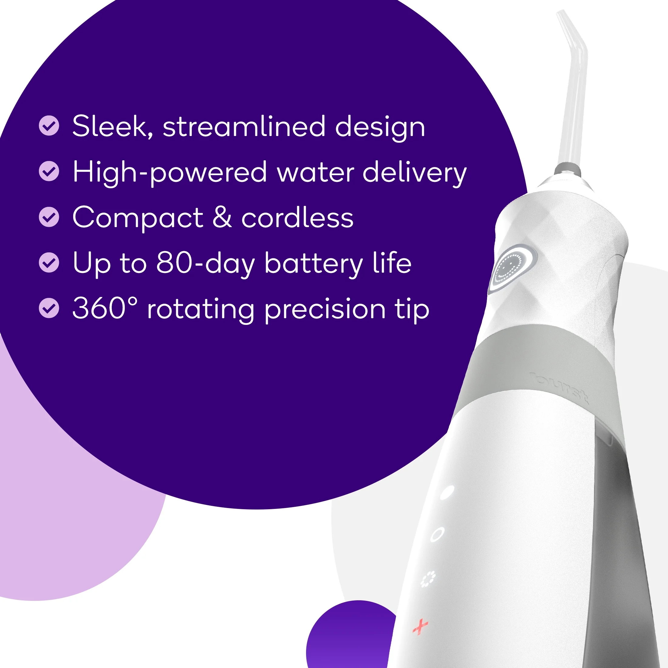 BURST Cordless Water Flosser with Classic Flosser Tip, White - Image 8