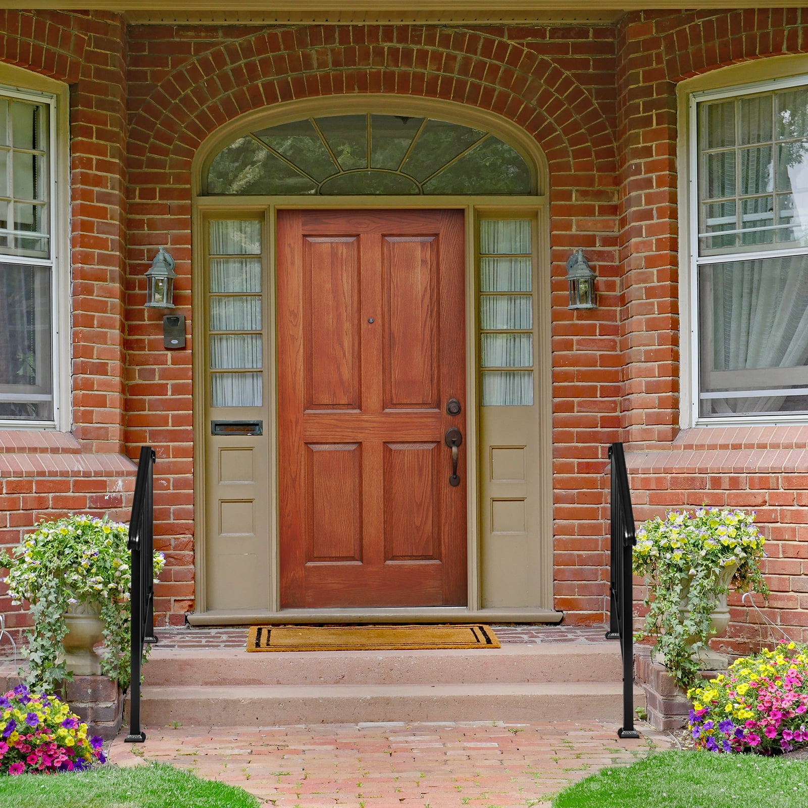 Zimtown Handrail for Stairs Fits 2 or 3 Steps Outdoor Stair Railing Picket Black Wrought Iron Handrail - Image 4