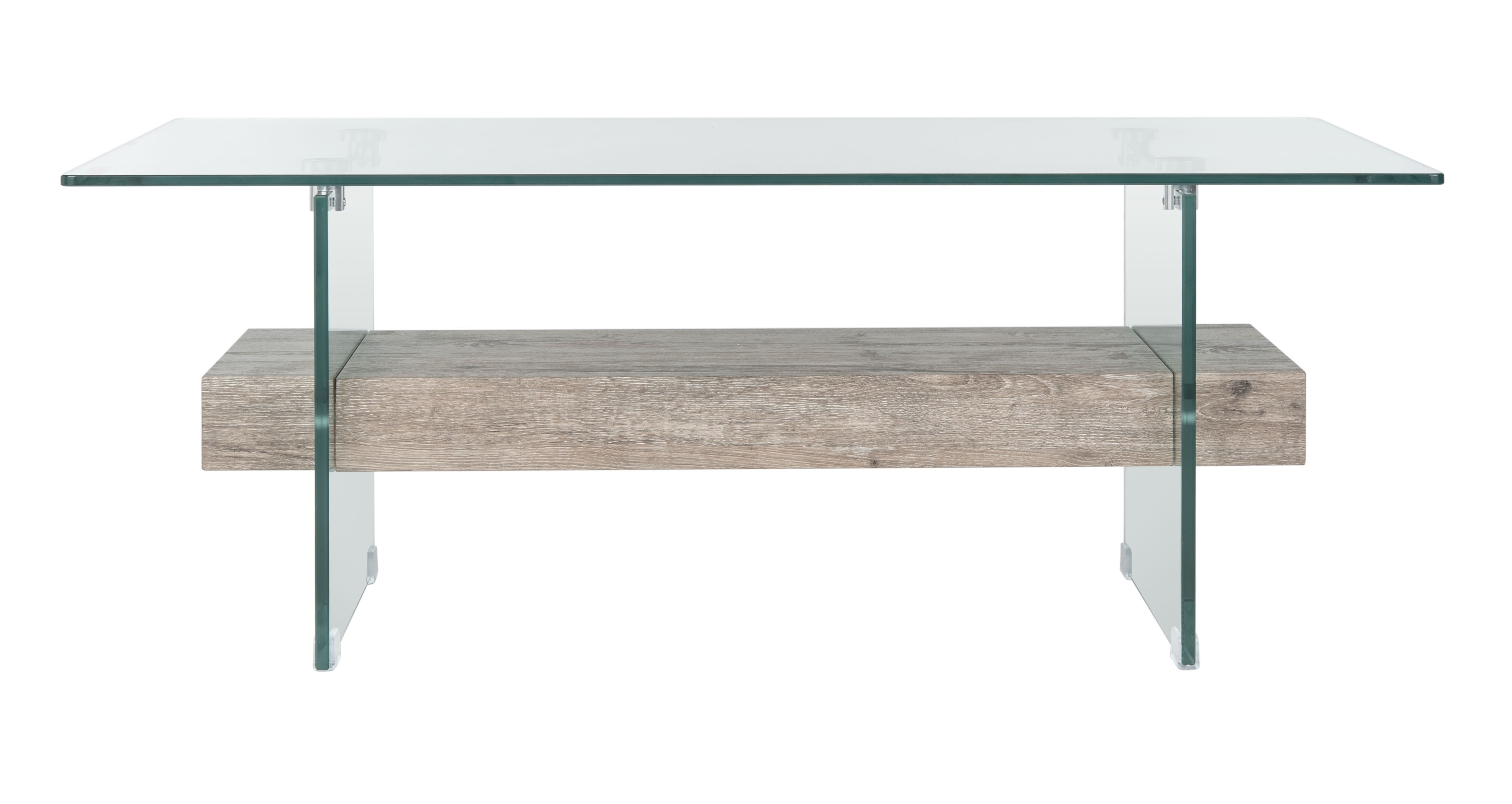 SAFAVIEH Kayley Retro 2 Tier Glass Coffee Table, Grey Oak - Image 5