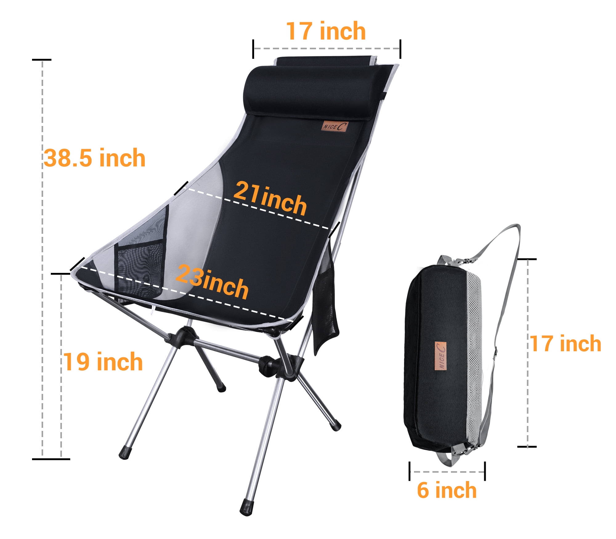 NiceC Camping Chair, Black and Gray - Image 7
