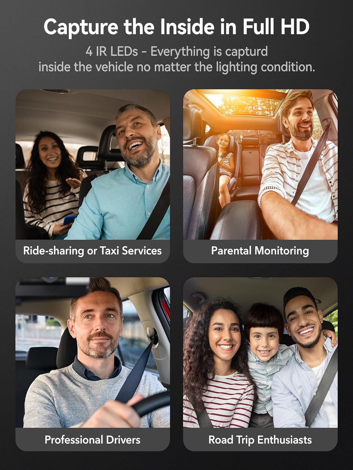 WolfBox 4K UHD 3 Channel Dash Cam, 4K+1080P+1080P Dash Cam Front and Rear Inside with 64GB Card, Built-in 5G WiFi GPS, Super IR Night Vision, Triple Car Camera with 3" Screen, WDR, Parking Mode - Image 5