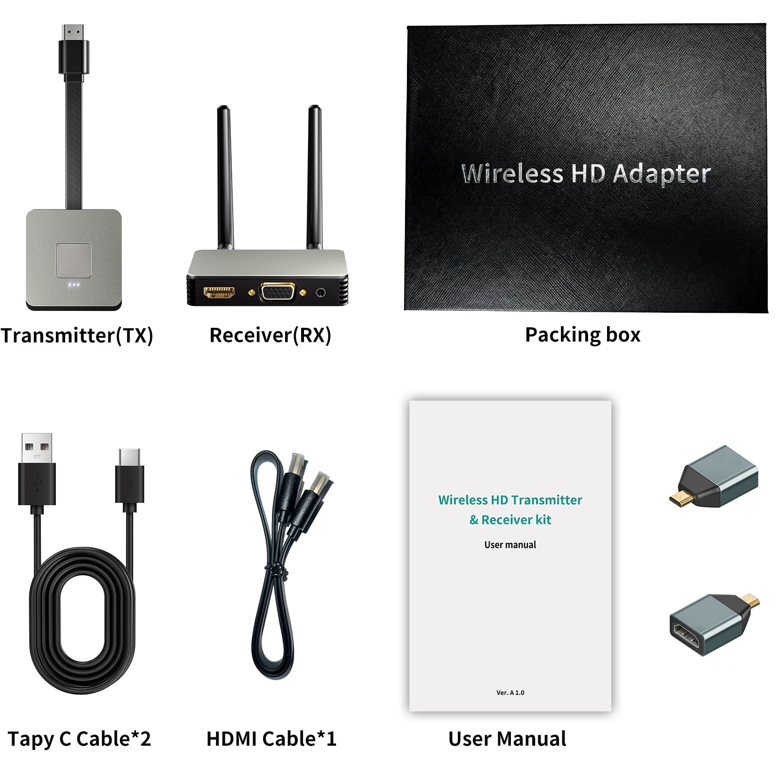 Wireless HD-MI Transmitter and Receiver, Plug & Play Portable 2.4G/5G HD-MI Wireless Extender Kit for Laptop/Pc/Tv Box/Projector(Brown) - Image 4