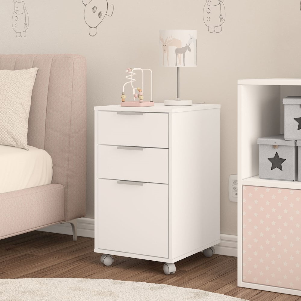 Polifurniture Durban Three Drawer Mobile Wood File Cabinet, White - Image 9