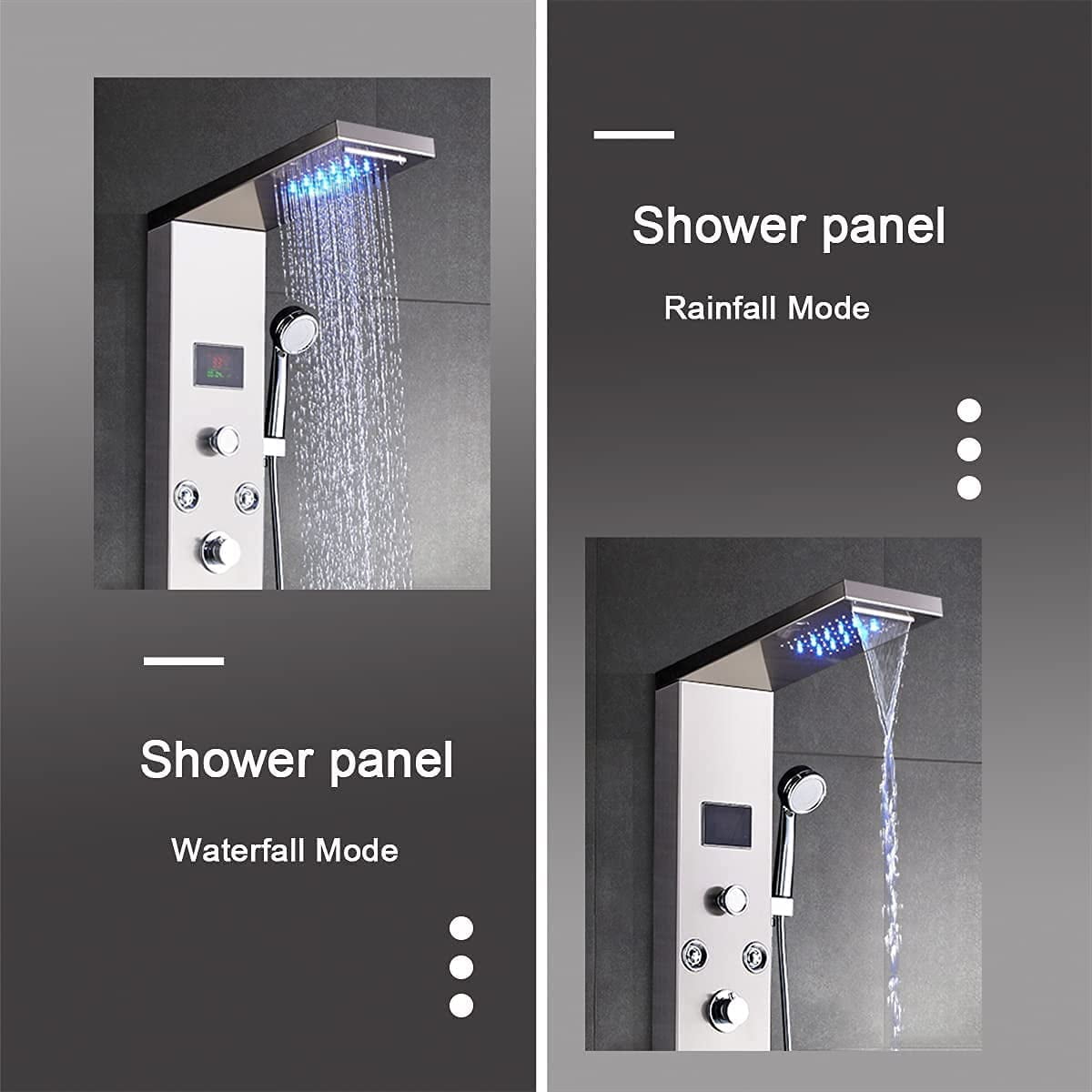 Zovajonia LED Shower Panel Tower System , 6-Functions Stainless Steel Shower Tower ,Waterfall Showerhead,Shower Jets, Rain Shower System Brushed Nickel - Image 6