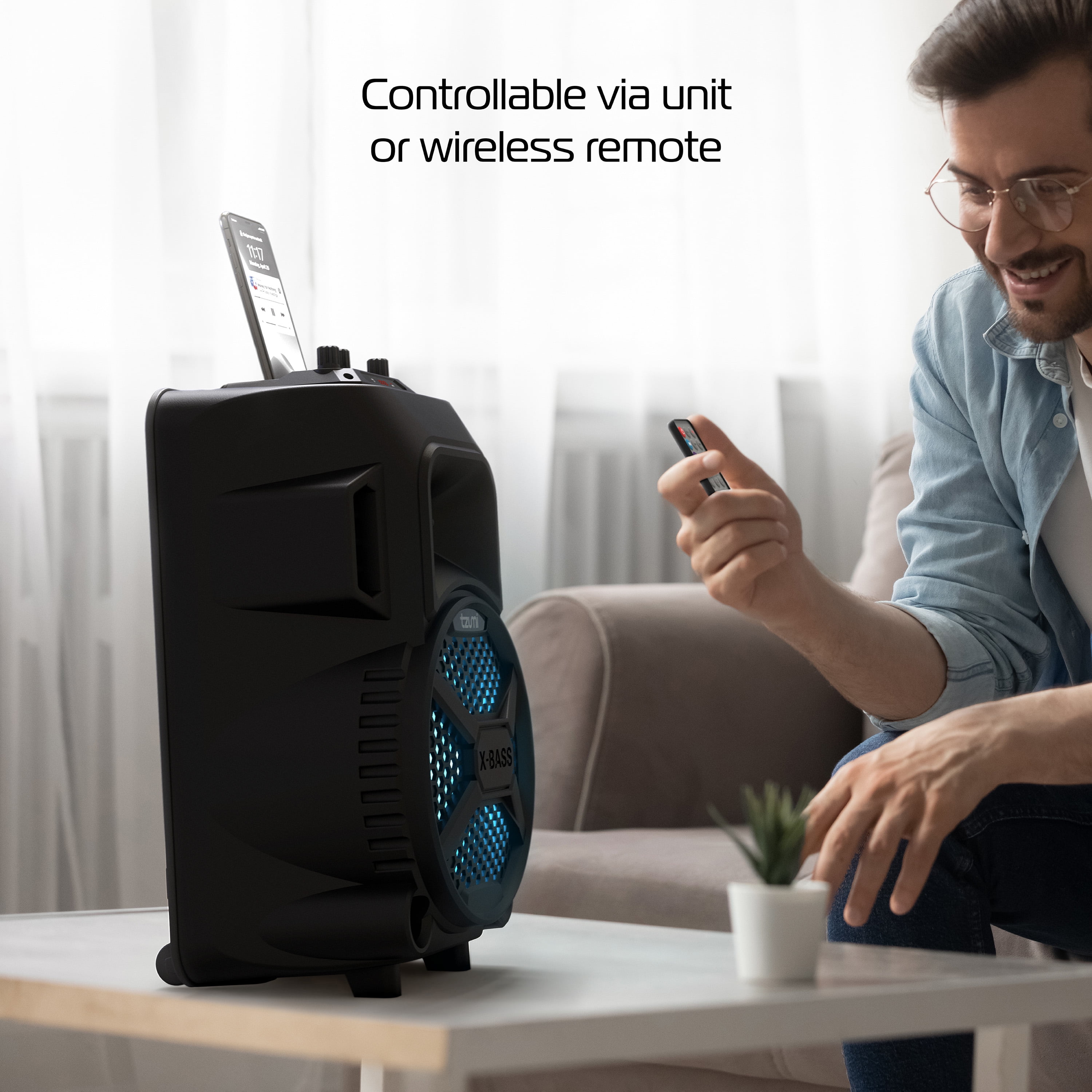 Tzumi MegaBass LED Lighting Wireless Bluetooth Portable Jobsite Speaker, Accessories Included, Black, 7485 - Image 4