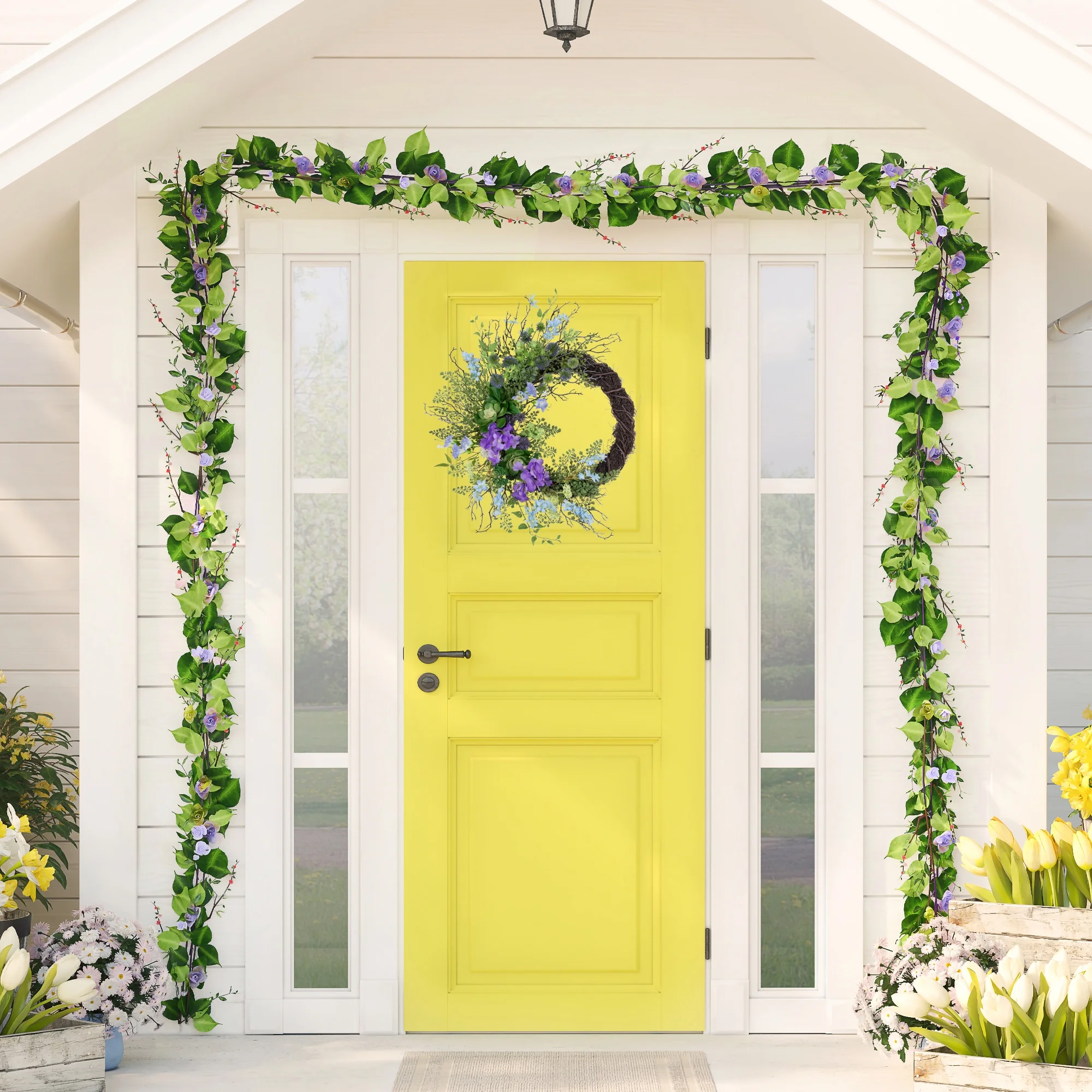 Northlight Mixed Wild Flowers and Twig Artificial Spring Wreath, 24-Inch - Image 3