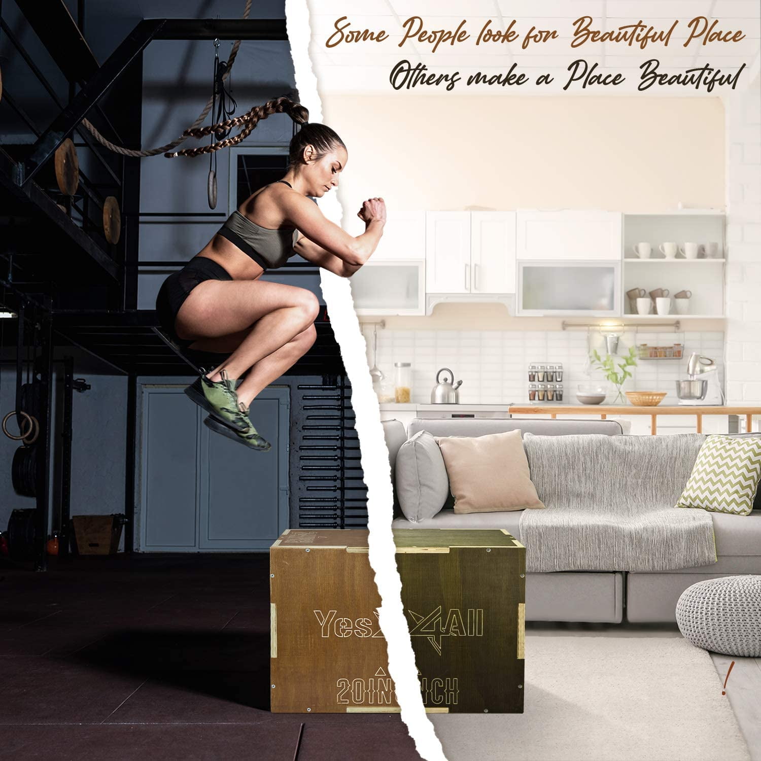 Yes4All Wooden Plyo Box for Crossfit, HIIT Workout - Vintage - Moss Brown - 24 x 20 x 16 - Image 5