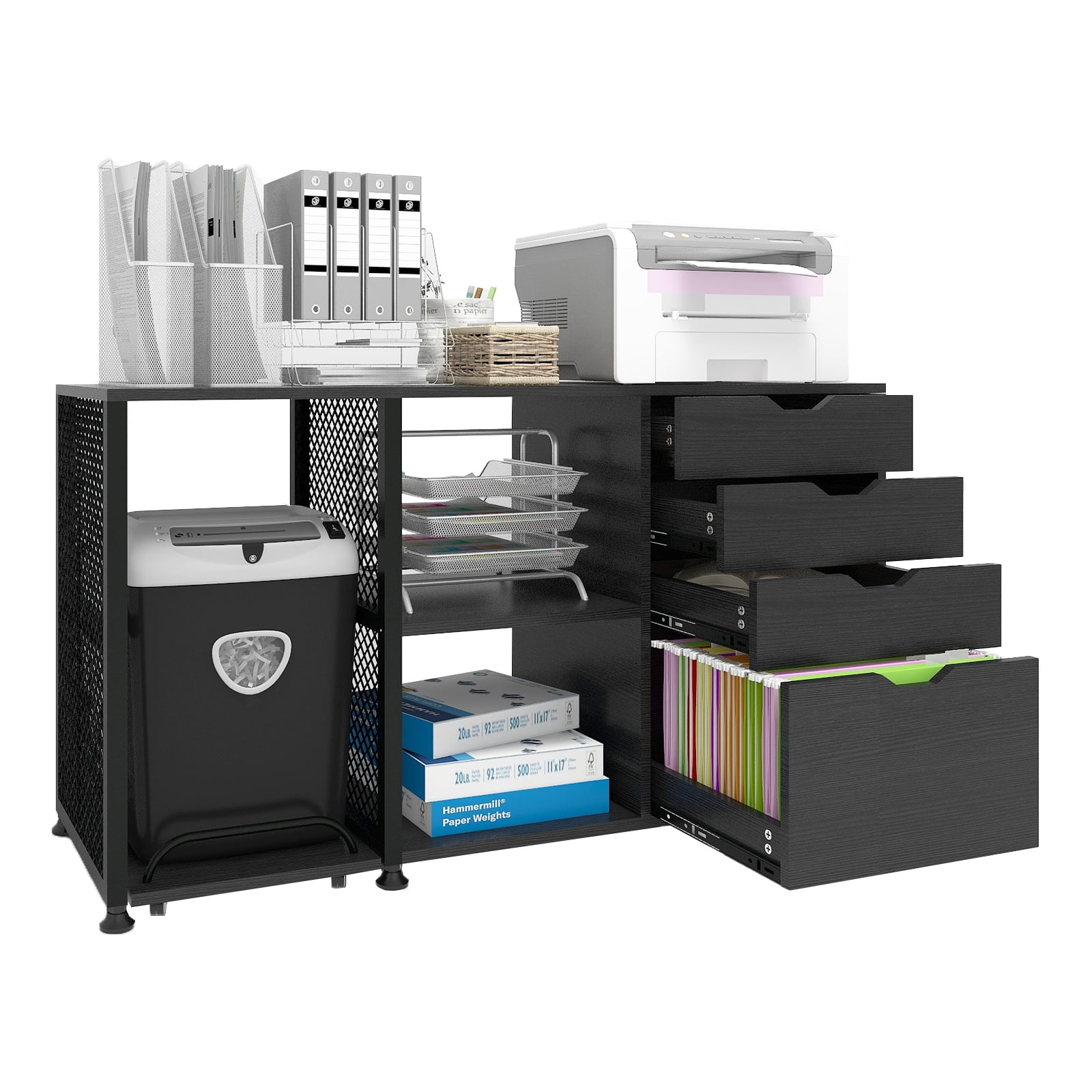 Natwind Mobile File Cabinet with 4 Drawers, Printer Stand with 3 Open Storage Shelves, Lateral Filing Cabinet for Home Office, Fits A4/Letter Size(Black) - Image 8