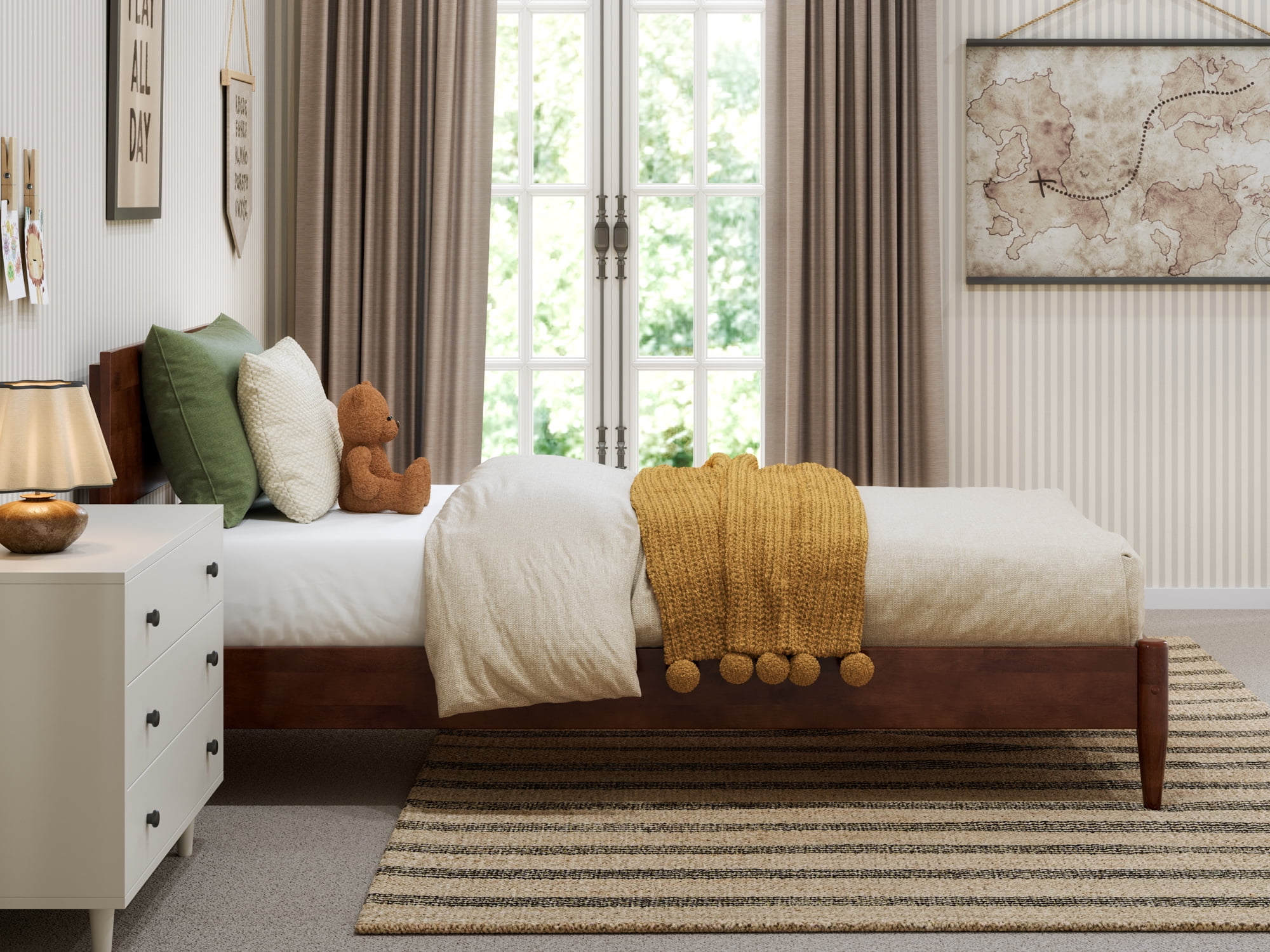 AFI Aria Twin Modern Solid Wood Low Profile Platform Bed, Walnut - Image 12