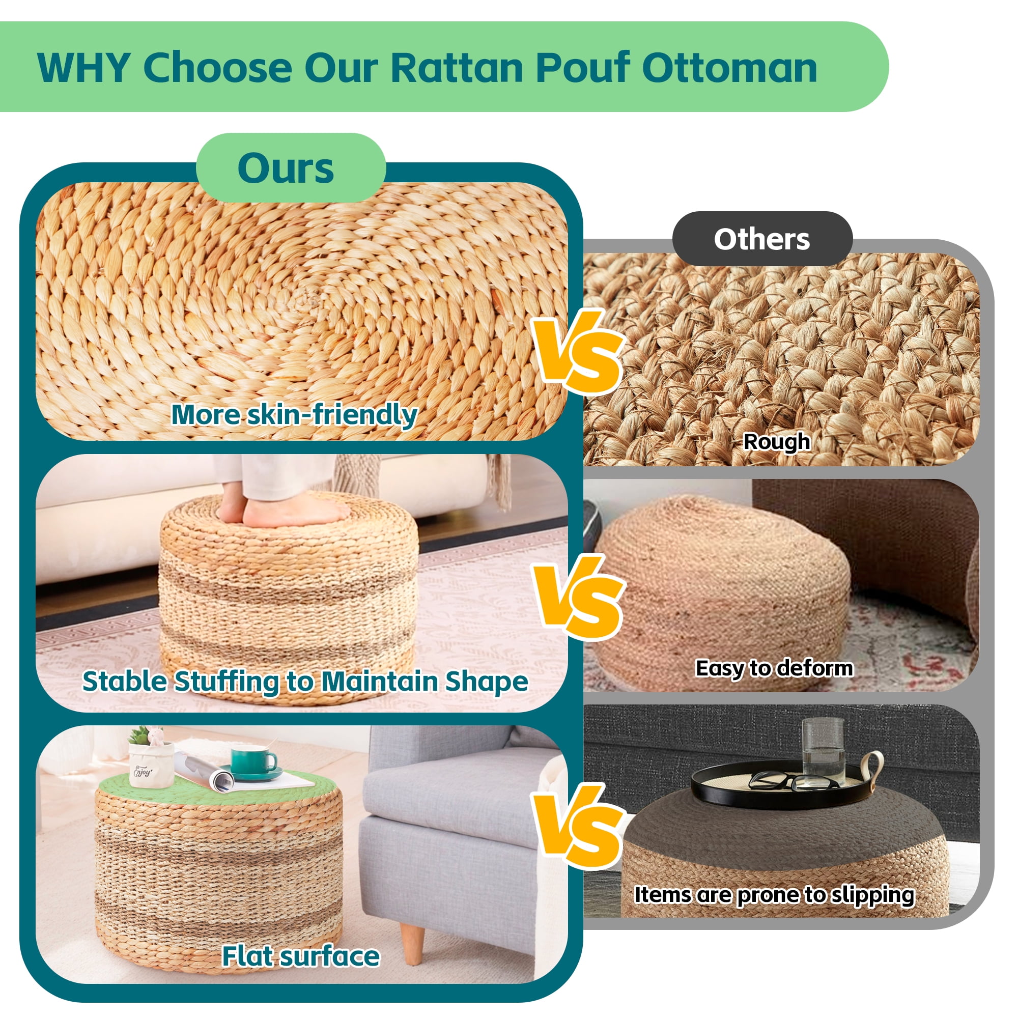 TrumanPick Seagrass Pouf Ottoman 18"x12", Accent Boho Footstool for Indoor Outdoor, Natural - Image 7