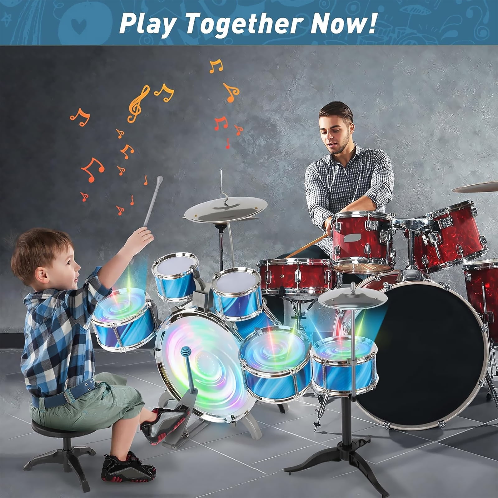 Niteris Jazz Drum Set for Kids, Musical Instrument Toy Christmas Birthday Gift with 5 Drum Kit for Toddlers Aged 3-5 - Image 3