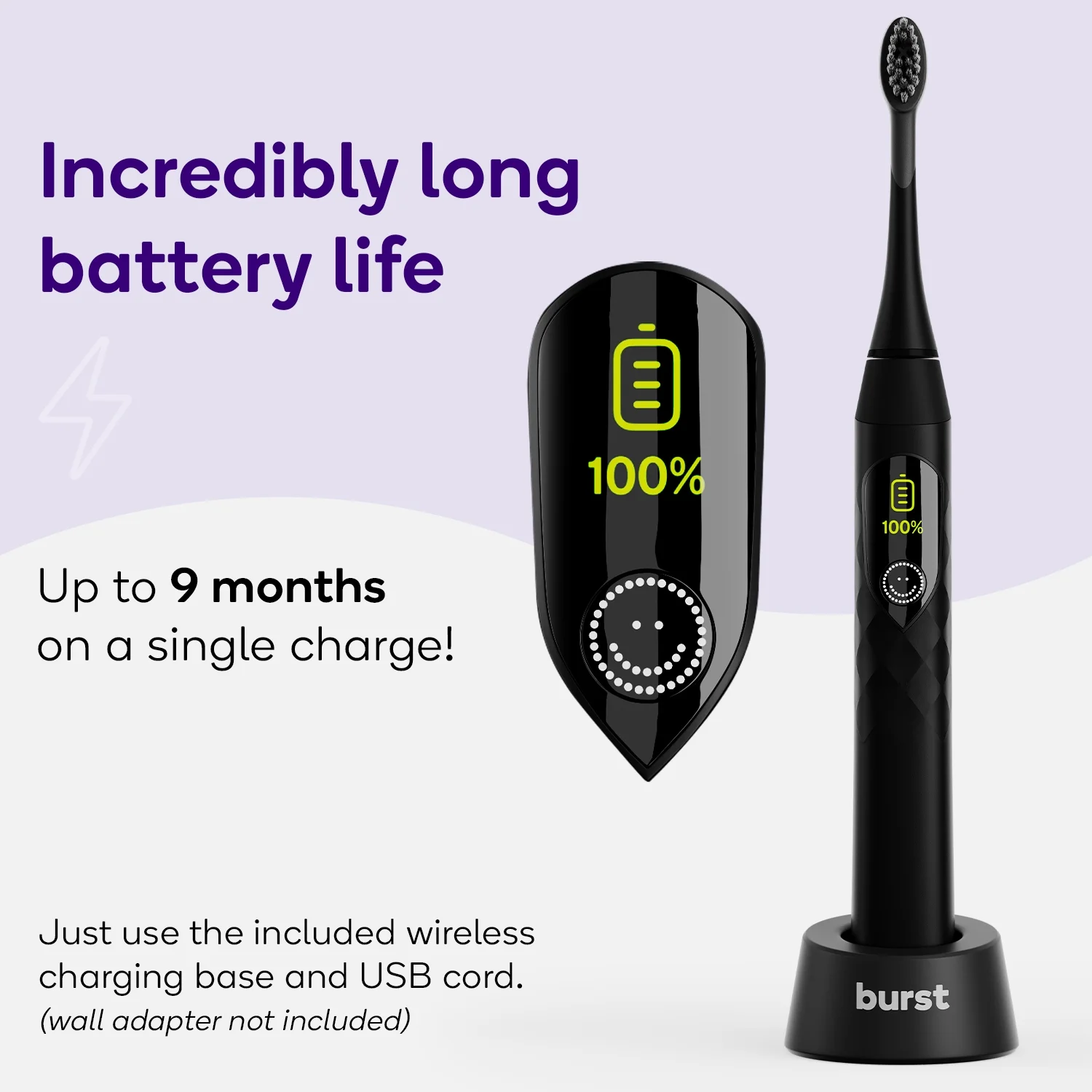 Burst Pro Sonic Toothbrush, Rechargeable Electric Toothbrush, Pressure Sensor, Black - Image 6