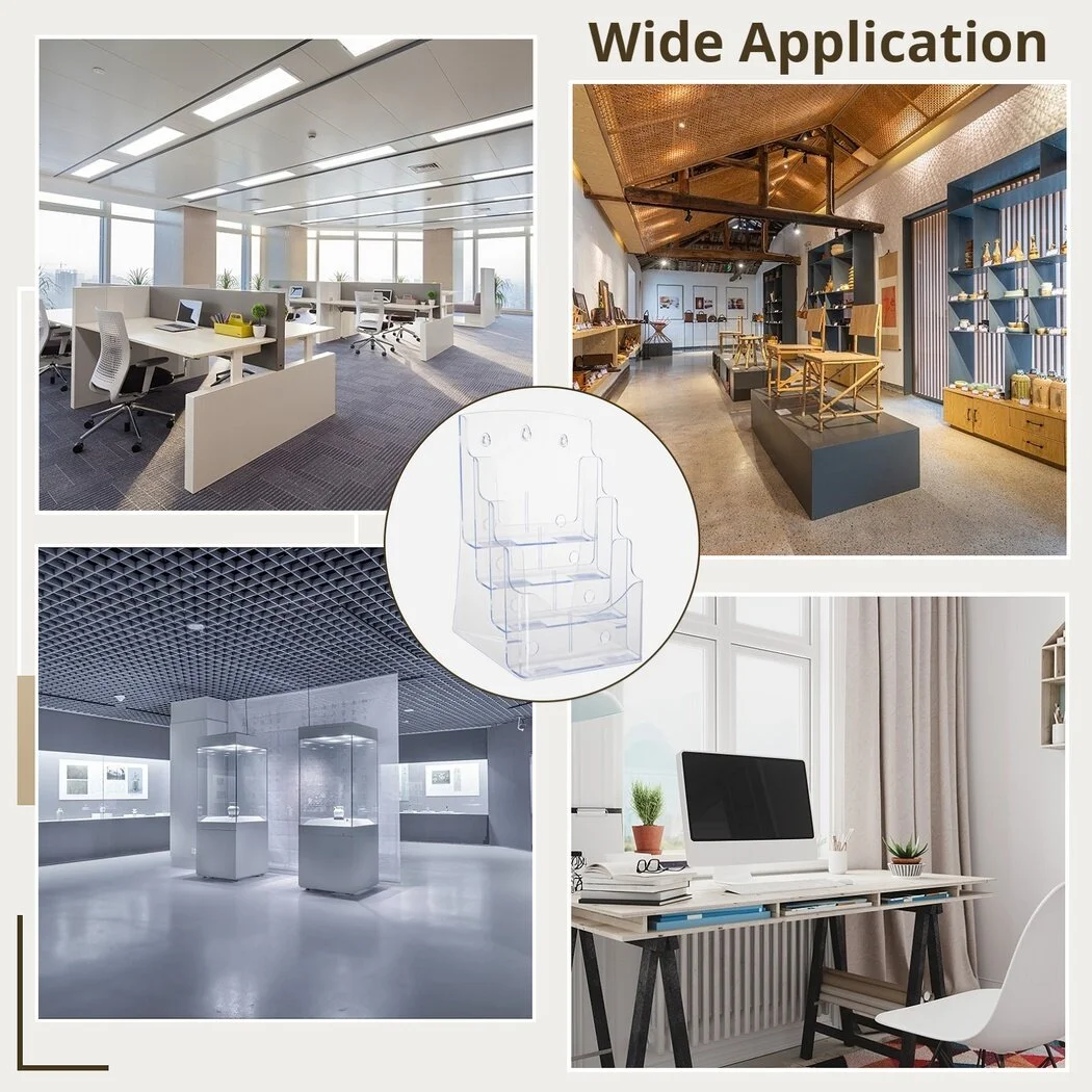 Brochure Holder, 4-Tier Clear Acrylic Brochure Display Rack Stand, Literature Organizers Pamphlet Holder for Home Office Wall Mount Countertop , 2 Peices - Image 3