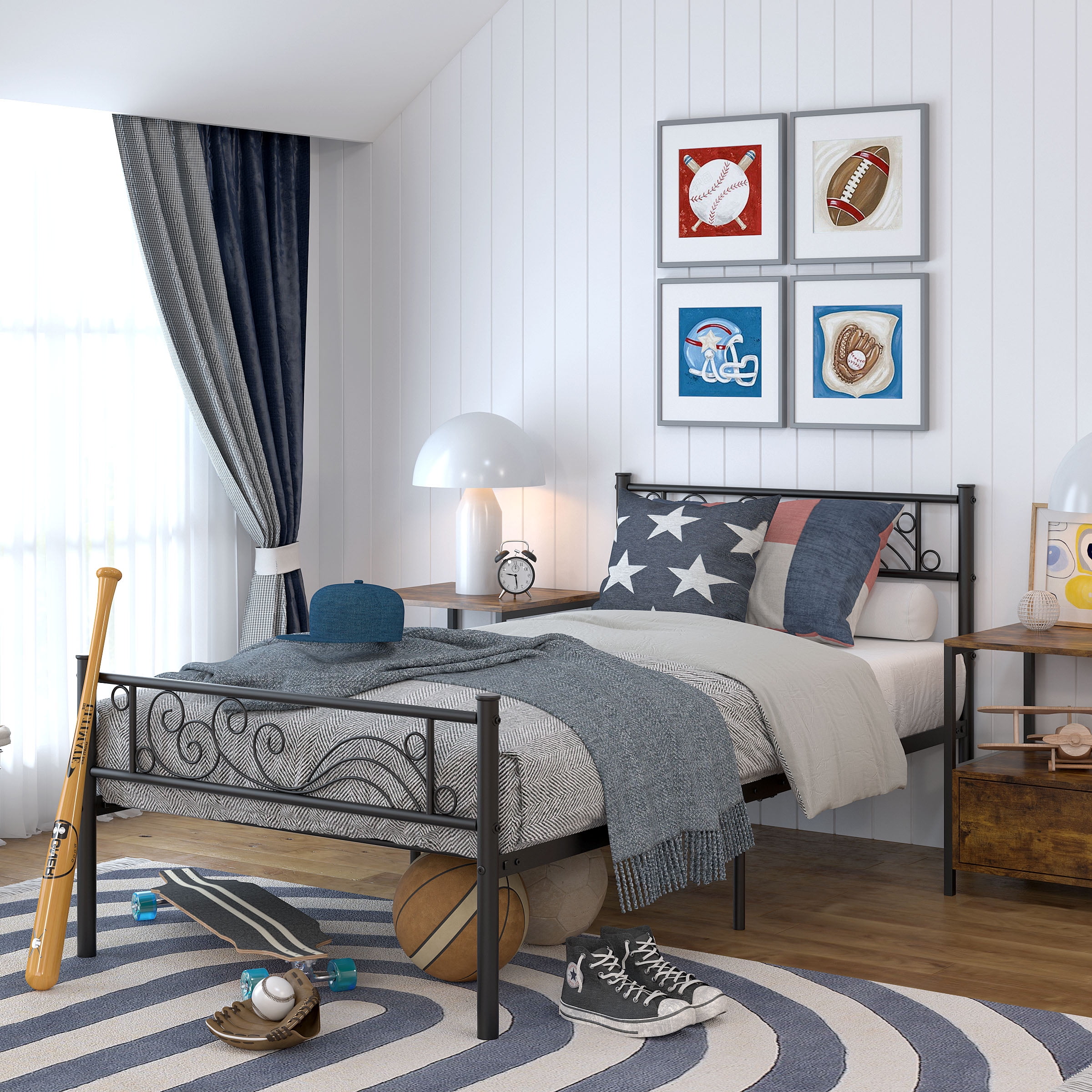 Yoneston Twin Size Metal Platform Bed Frame with Headboard Footboard for Boys Kids Adults, Black - Image 9