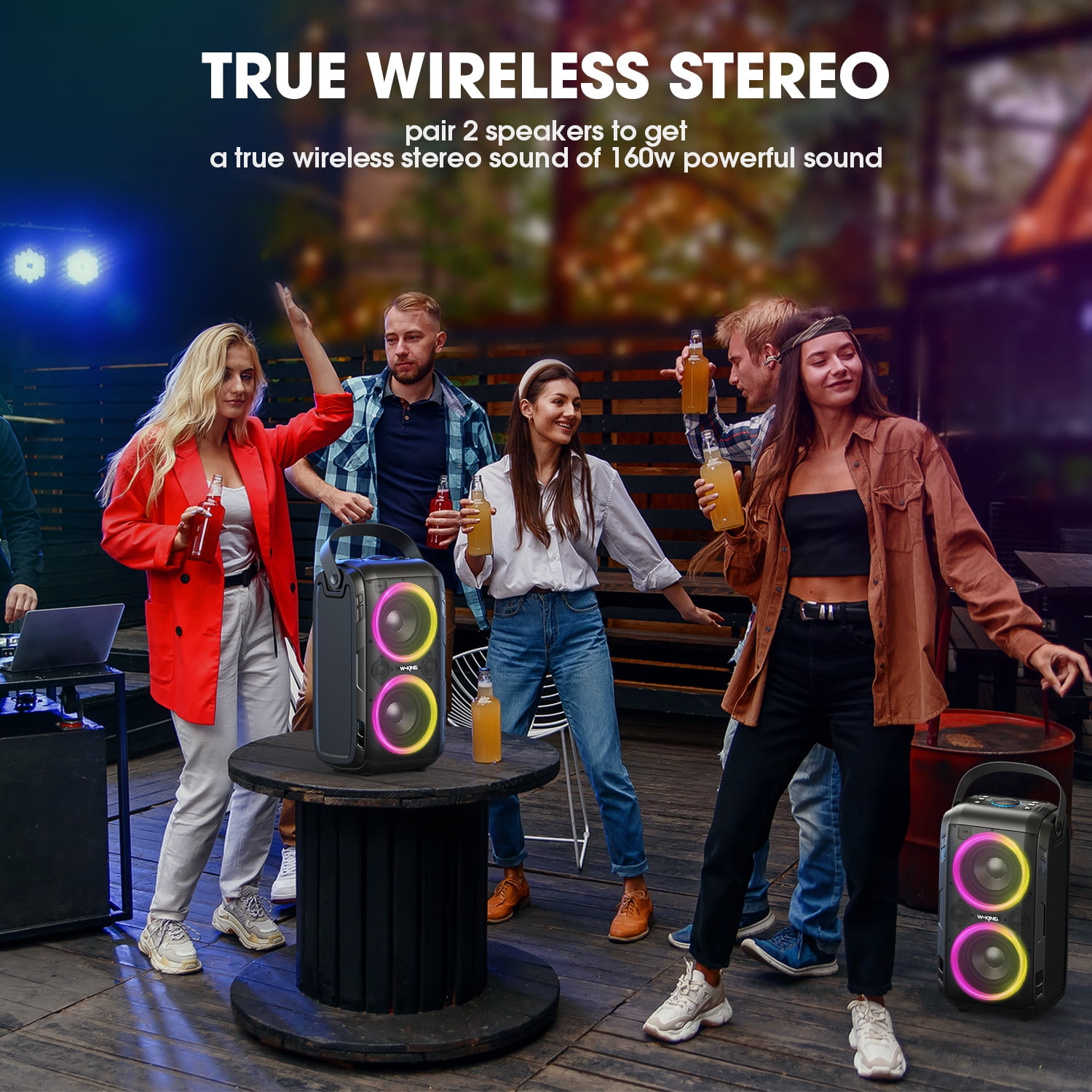 Bluetooth Speaker, W-King 80W Party Speaker Loud with Multi-Colors Light, Supports Bluetooth 5.0 - Image 4