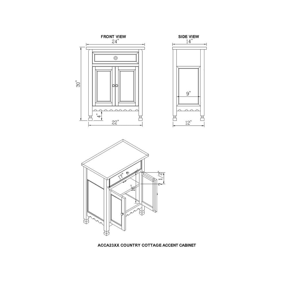 Alaterre Furniture Country Cottage Rustic Accent Cabinet with Storage Drawer and Two Doors, Solid Pine Wood, White Antique Finish - Image 6
