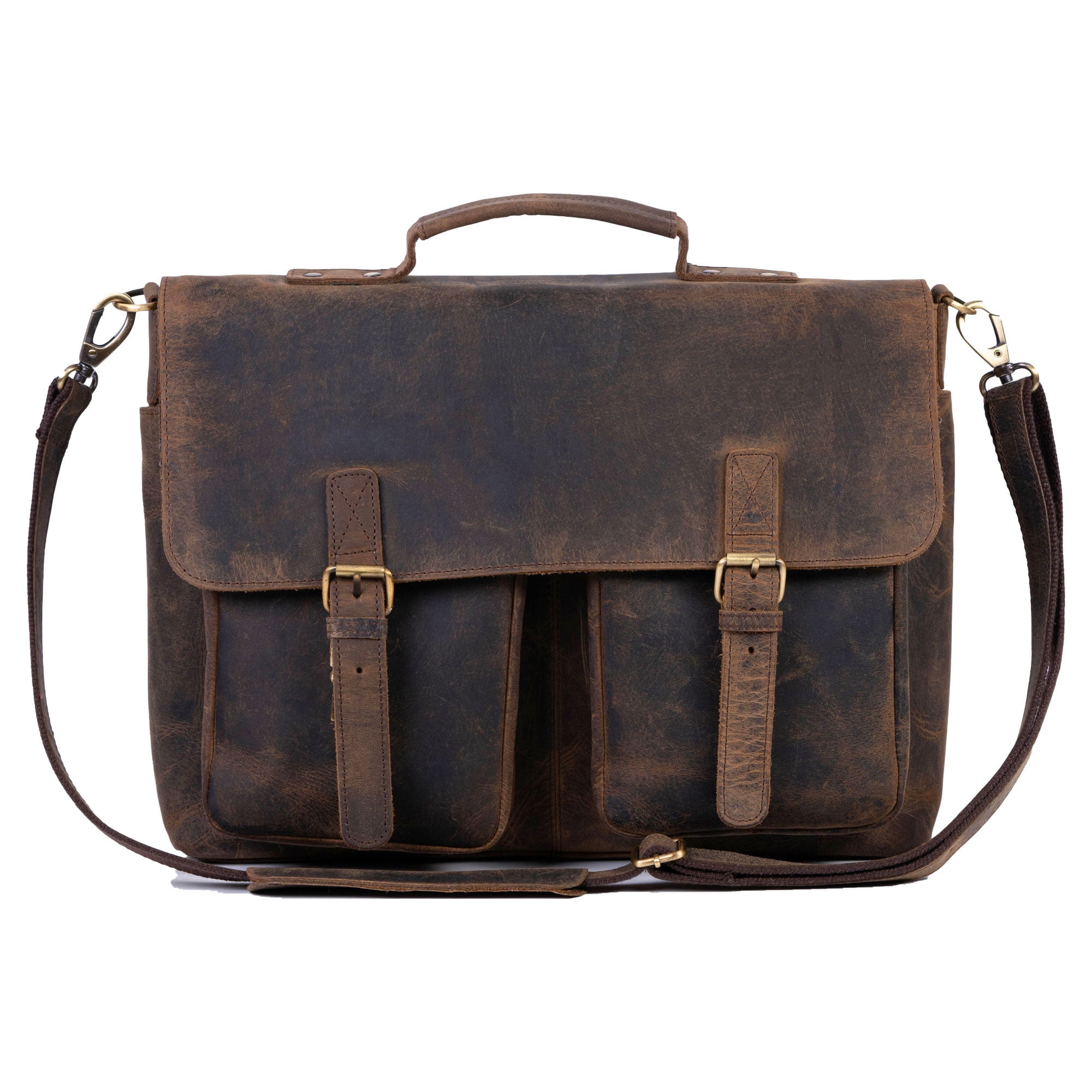 18 inch Buffalo Leather Briefcase Laptop Messenger Office College Bag for Men and Women - Image 3