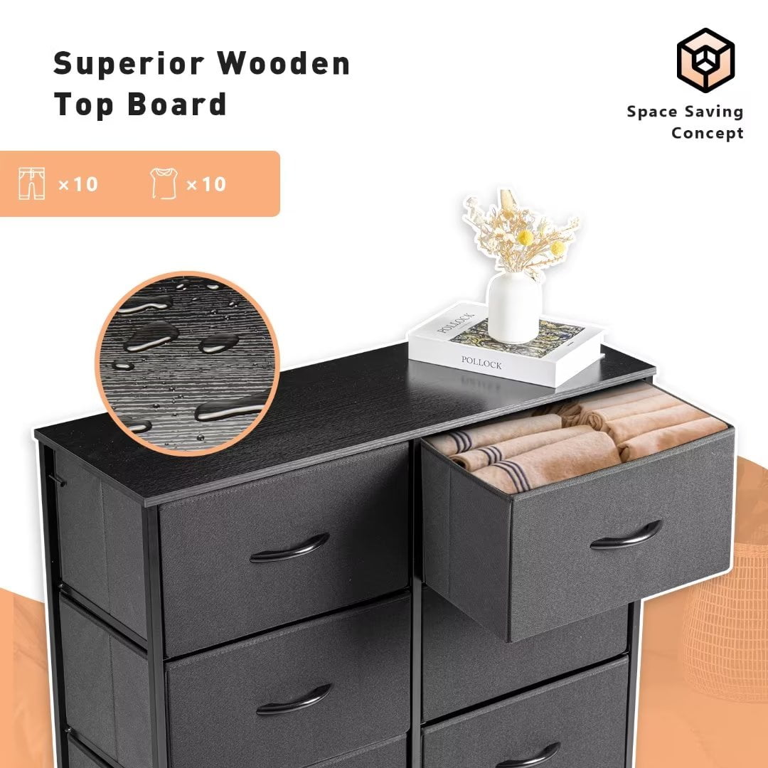 Vineego Dresser for Bedroom with 8 Drawers, Wide Chest of Drawers, Fabric Dresser,Black - Image 3