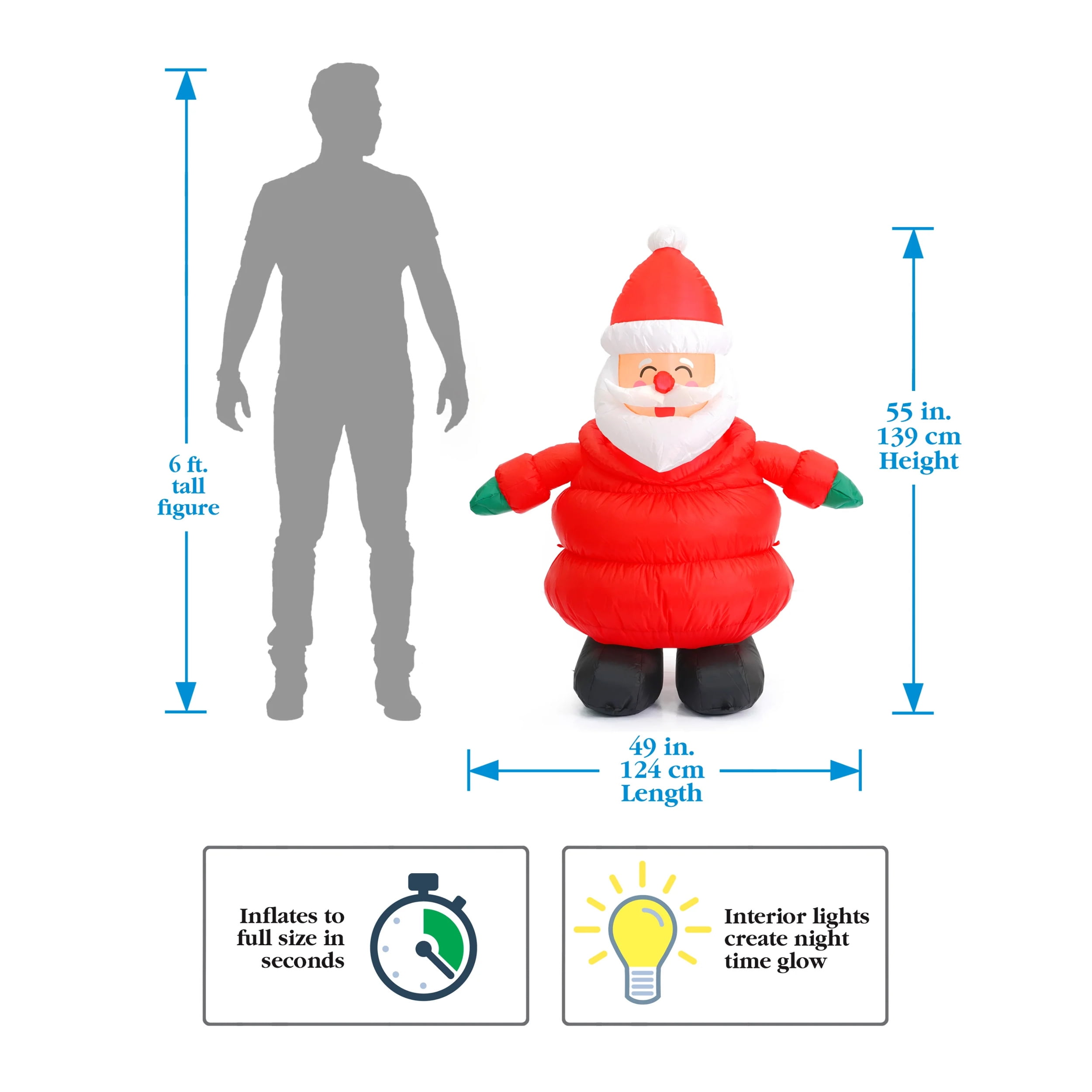 4.5ft Puffy Coat Santa - Lighted Christmas Inflatable by Seasonal LLC - Image 6