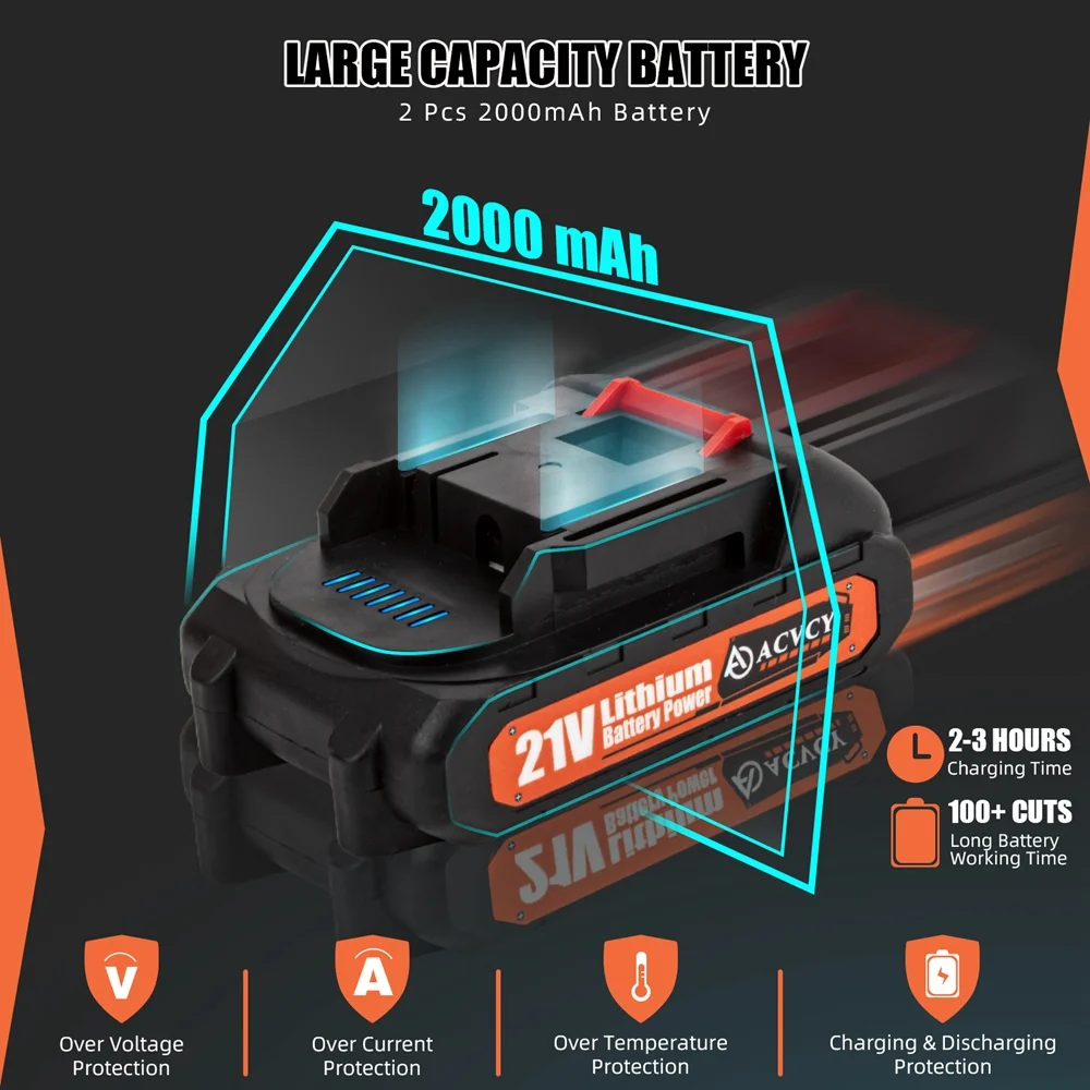 Zmoon 6 Inch Mini Chainsaw, Portable Electric Cordless Chainsaw Set with 2 21V 2000mAh Batteries 2 Chains, Handheld Power Chain Saws Pruning Saw for Patio and Garden - Image 9