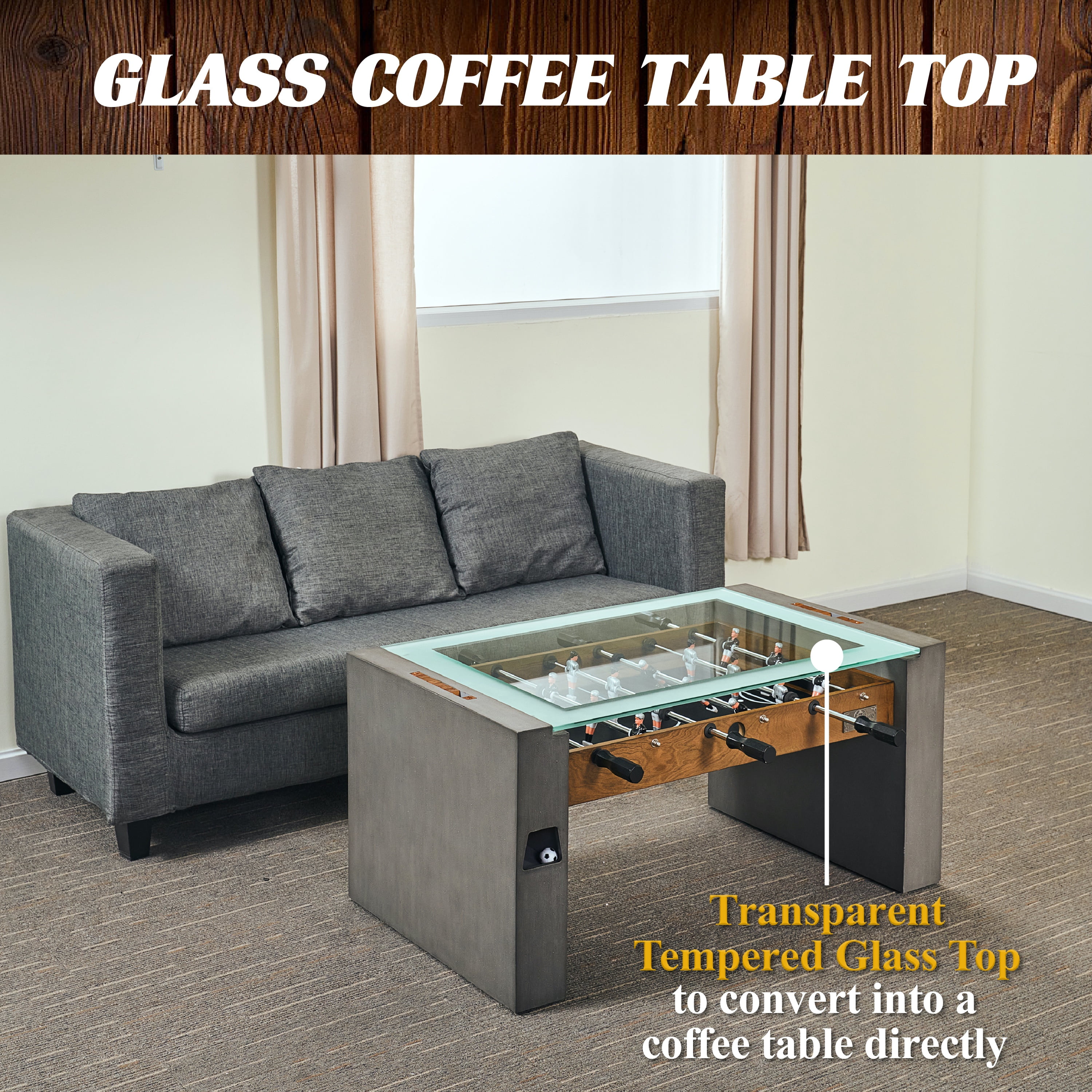 40" Urban Foosball Coffee Table with Tempered Glass, Soccer, Accessories Included by Barrington Billiards - Image 6