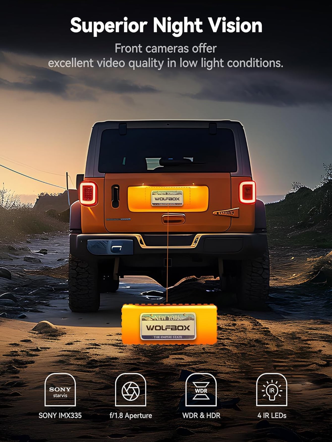 WolfBox 4K UHD 3 Channel Dash Cam, 4K+1080P+1080P Dash Cam Front and Rear Inside with 64GB Card, Built-in 5G WiFi GPS, Super IR Night Vision, Triple Car Camera with 3" Screen, WDR, Parking Mode - Image 9