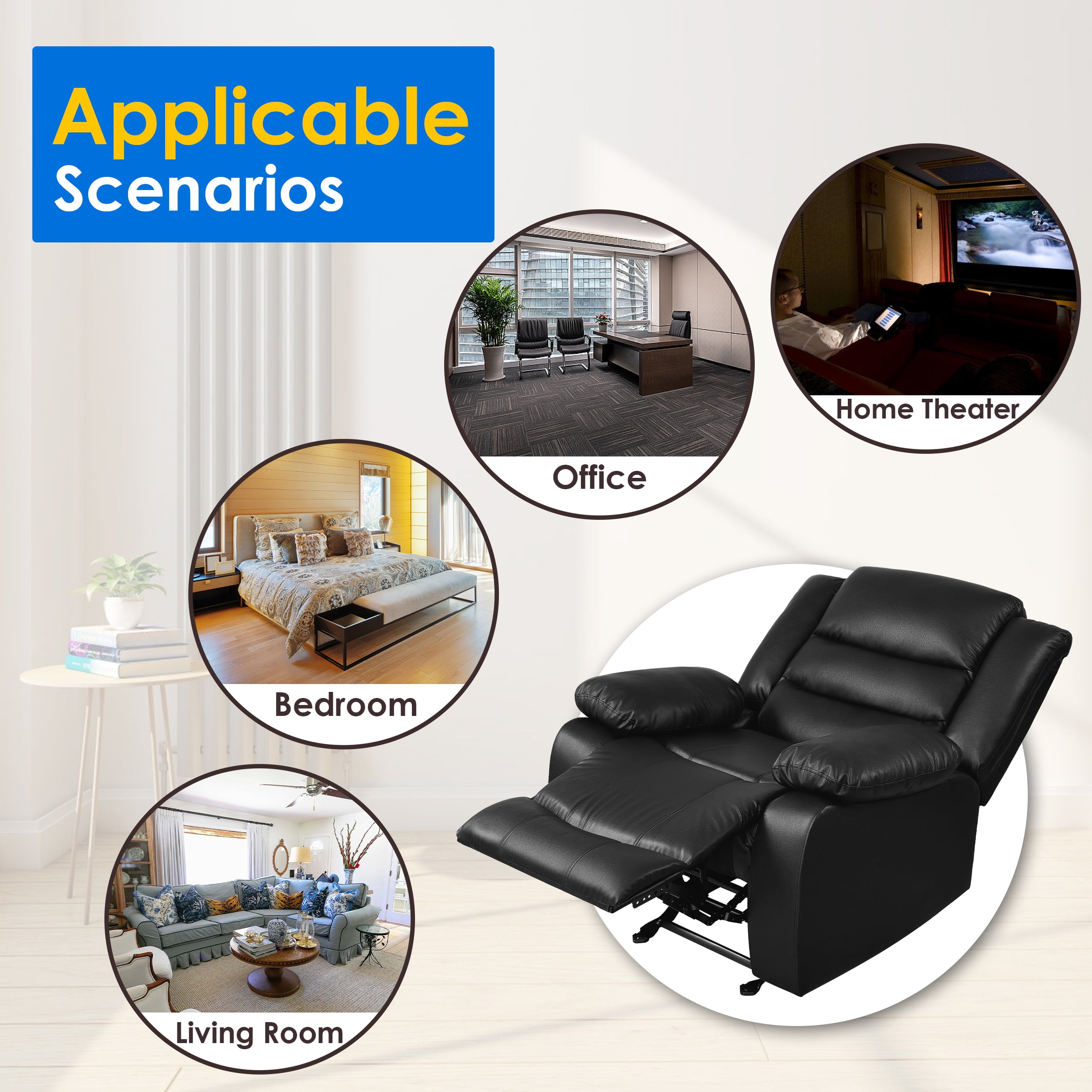 TrumanPick Recliner Chairs for Audlts, PU Leather Rocker Recliners Small Spaces Sleeper Sofa Chair for Living Room, Black - Image 7