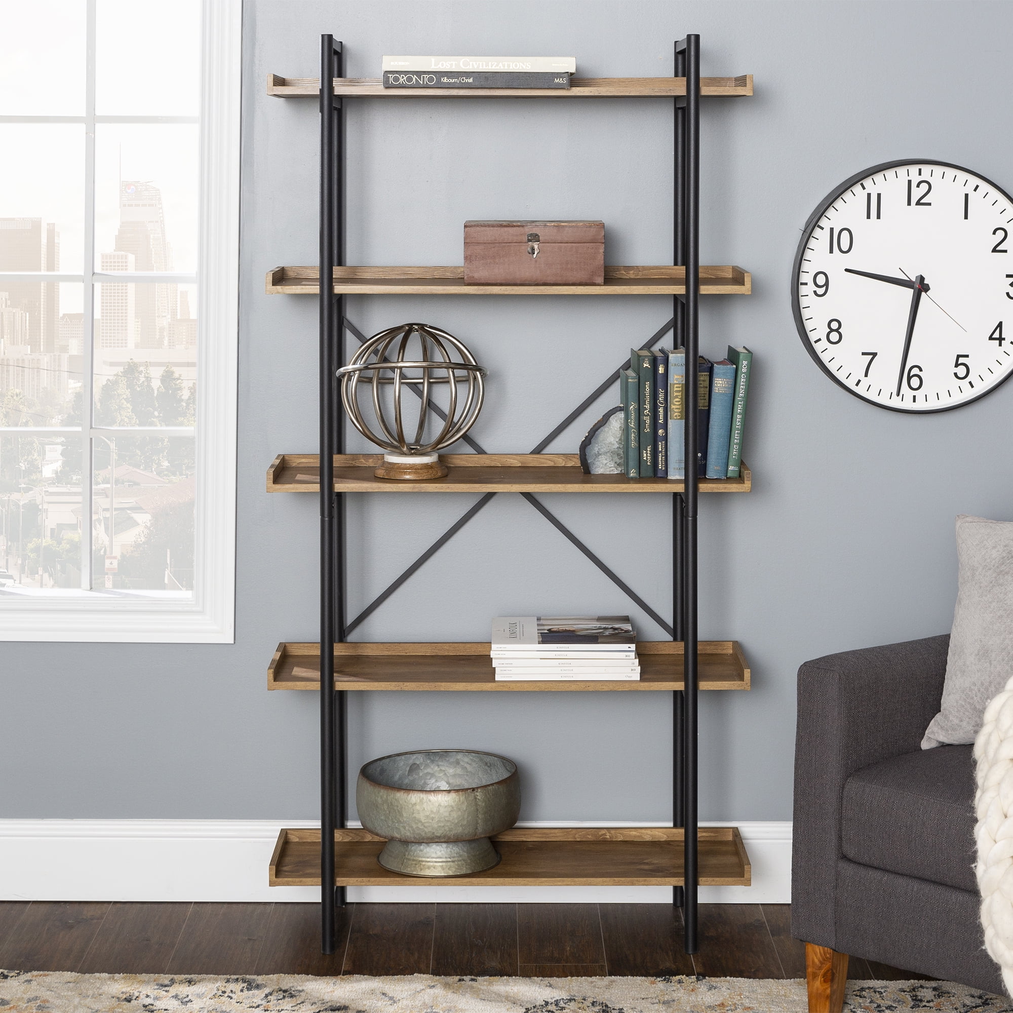 Walker Edison Urban Pipe Rustic Industrial Bookcase, Barnwood - Image 5