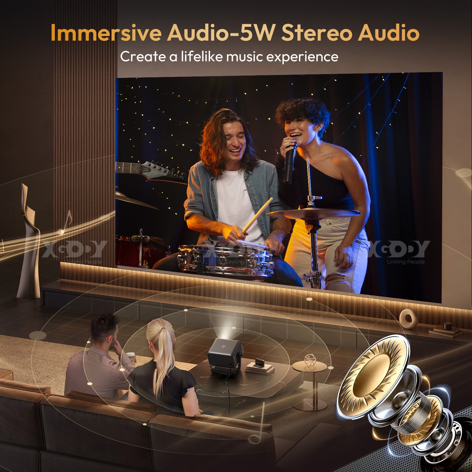 XGODY A6 Native 1080P Smart Projector with WiFi and Bluetooth, Auto-Focus & Rotatable Stand, Black, 1 Count - Image 3