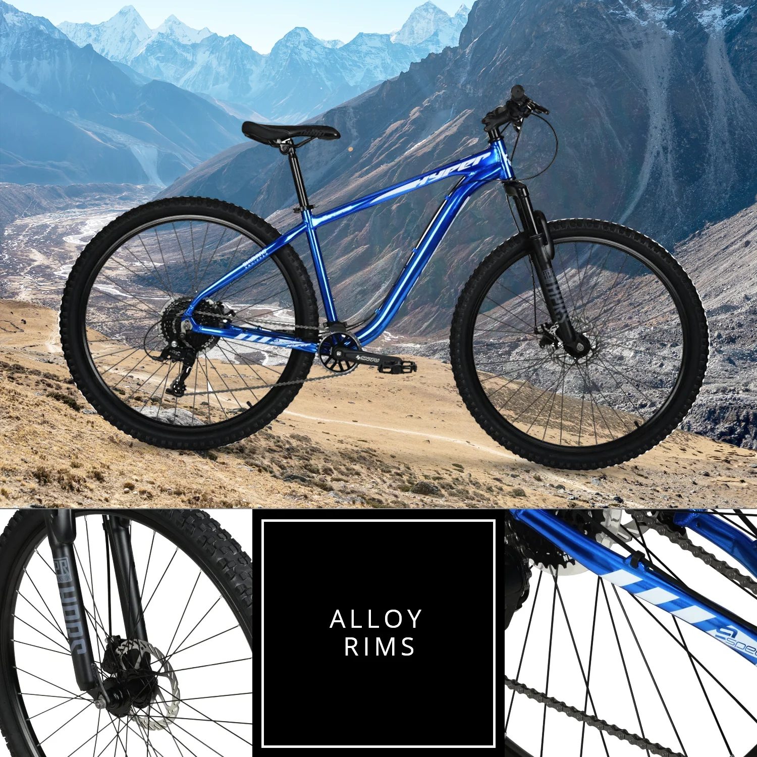 29" Hyper Bicycle Explorer Mountain Bike, 29" Wheels, Adults 14+ Years, Hard Tail, Blue - Image 3