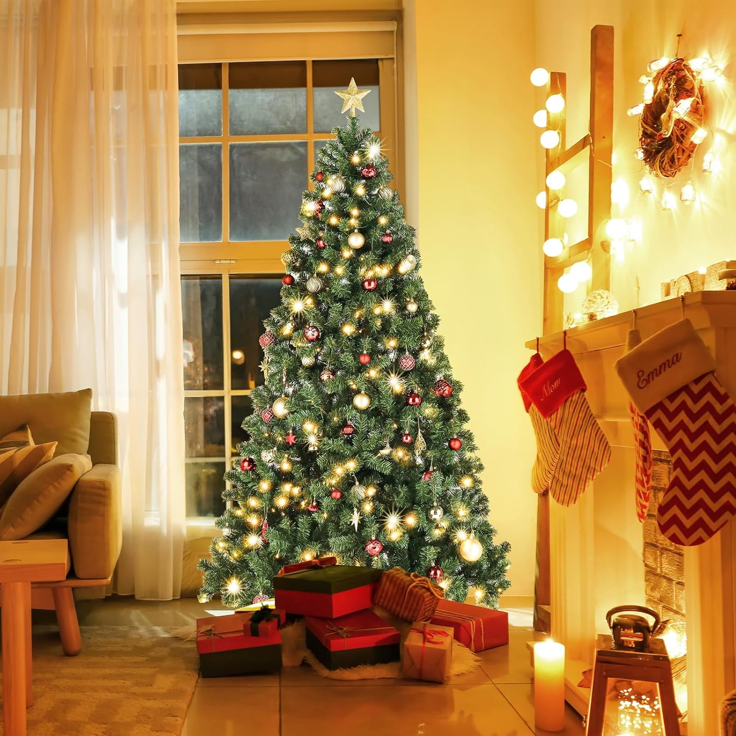 SUGIFT 6.5Ft Premium Artificial Christmas Tree w/ 1000 250 Lights Indoor Outdoor Green - Image 6