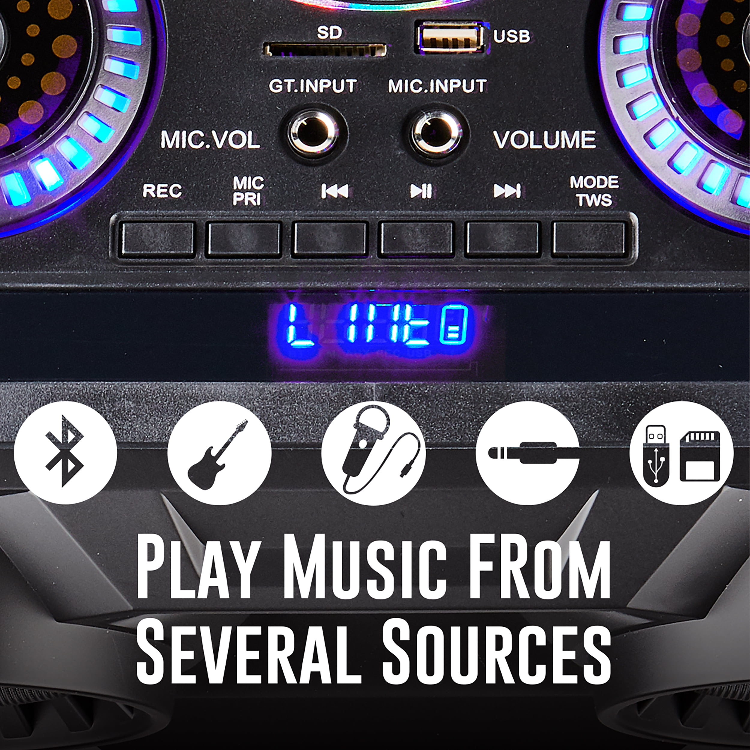 QFX PBX-1215 DUAL 12” BLUETOOTH RECHARGEABLE SPEAKER WITH LED PARTY LIGHTS, INCLUDES REMOTE CONTROL - Image 6