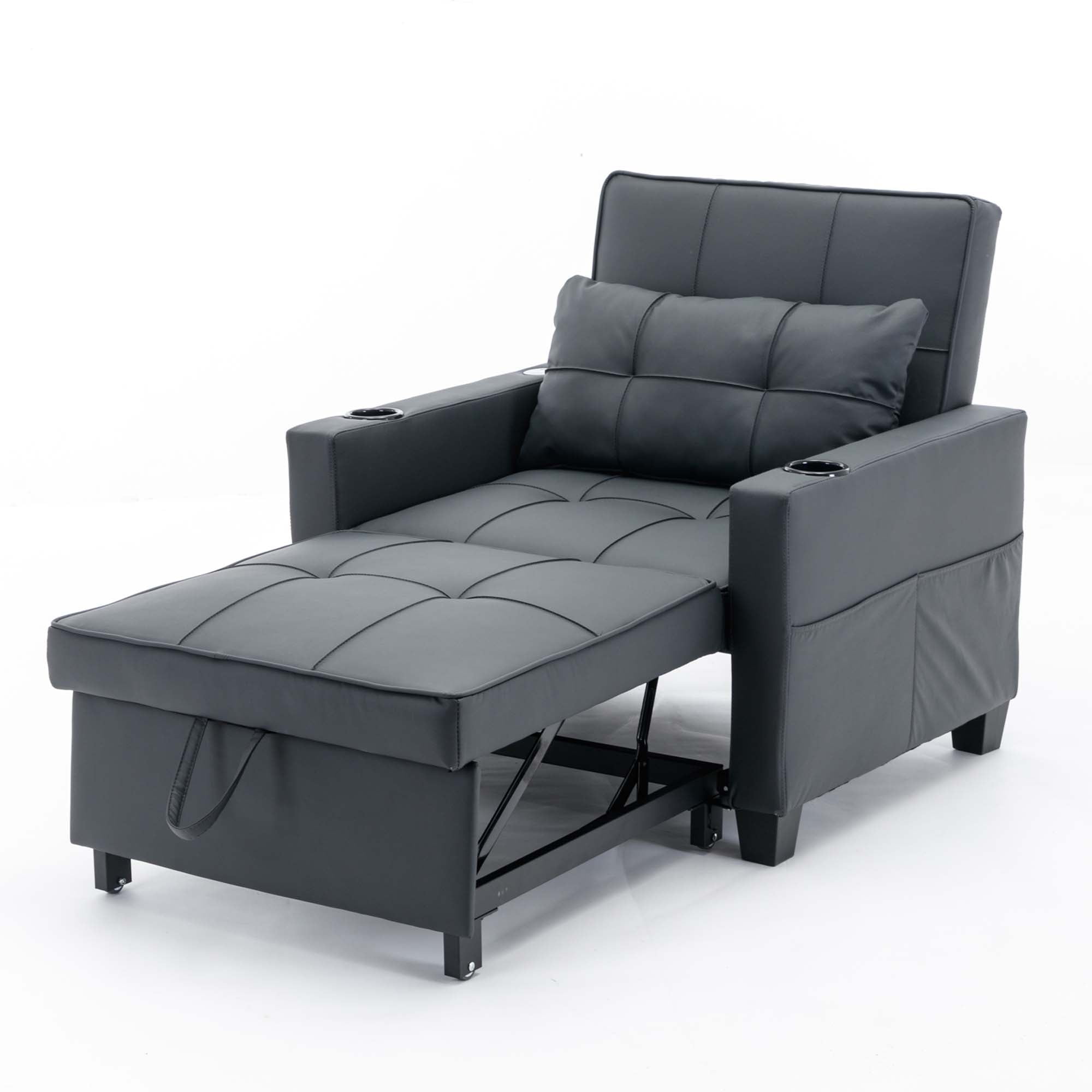 Aukfa Futon Convertible Sleeper Sofa Chair with USB Ports Cup Holders for Living Room, Dark Gray - Image 7
