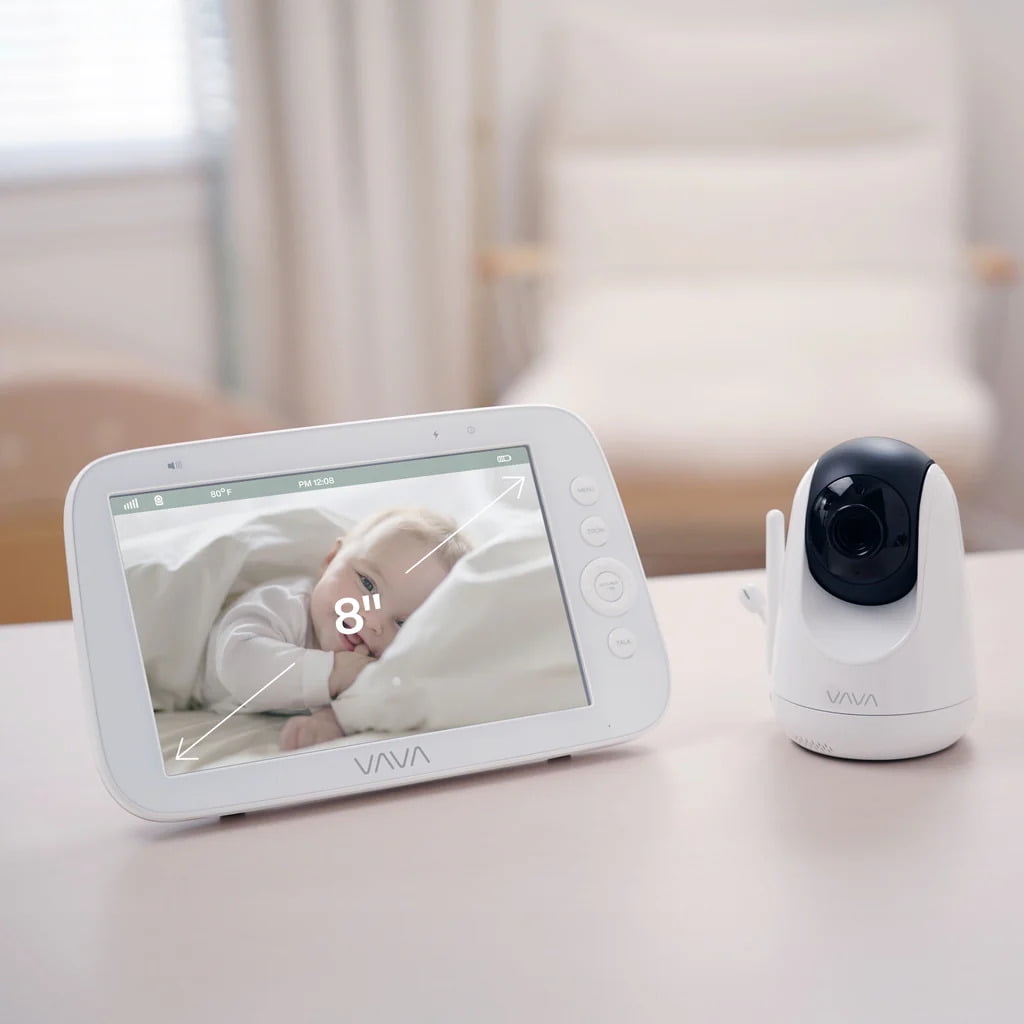 VAVA 8" 1080P HD Video Baby Monitor Split View, Night Vision, Zoom/Pan/Tilt, & 2-Way Audio, White - Image 8