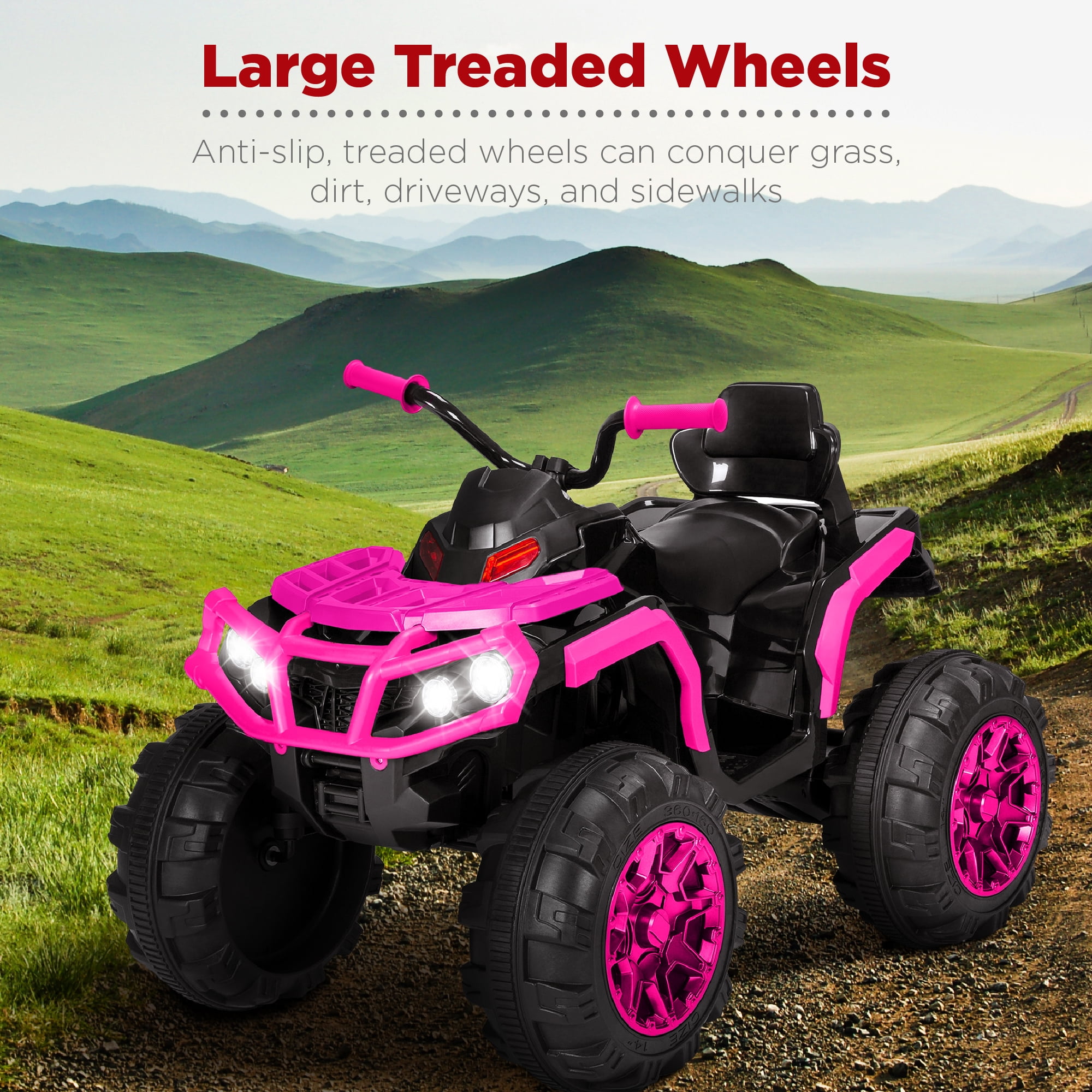 Best Choice Products 12V Kids Ride-On ATV Quad w/ Bluetooth, 3.7mph Max, Treaded Tires, LED Lights, Radio - Hot Pink - Image 6