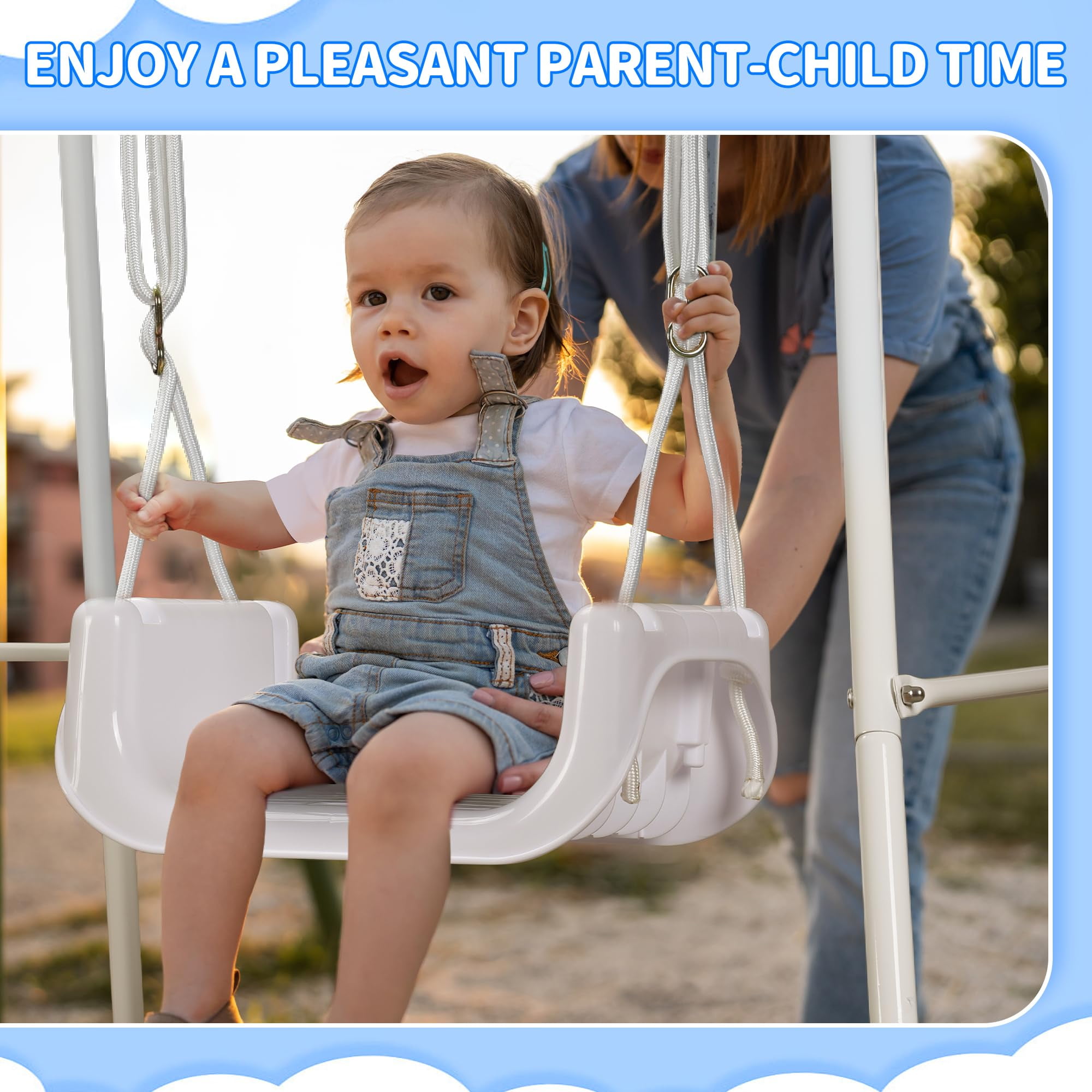 4-in-1 Toddler Swing Set, Baby Swing Seat with Foldable Metal Stand, Kids Swing Set for Indoor Outdoor Backyard, Easy to Assemble & Store - Image 3