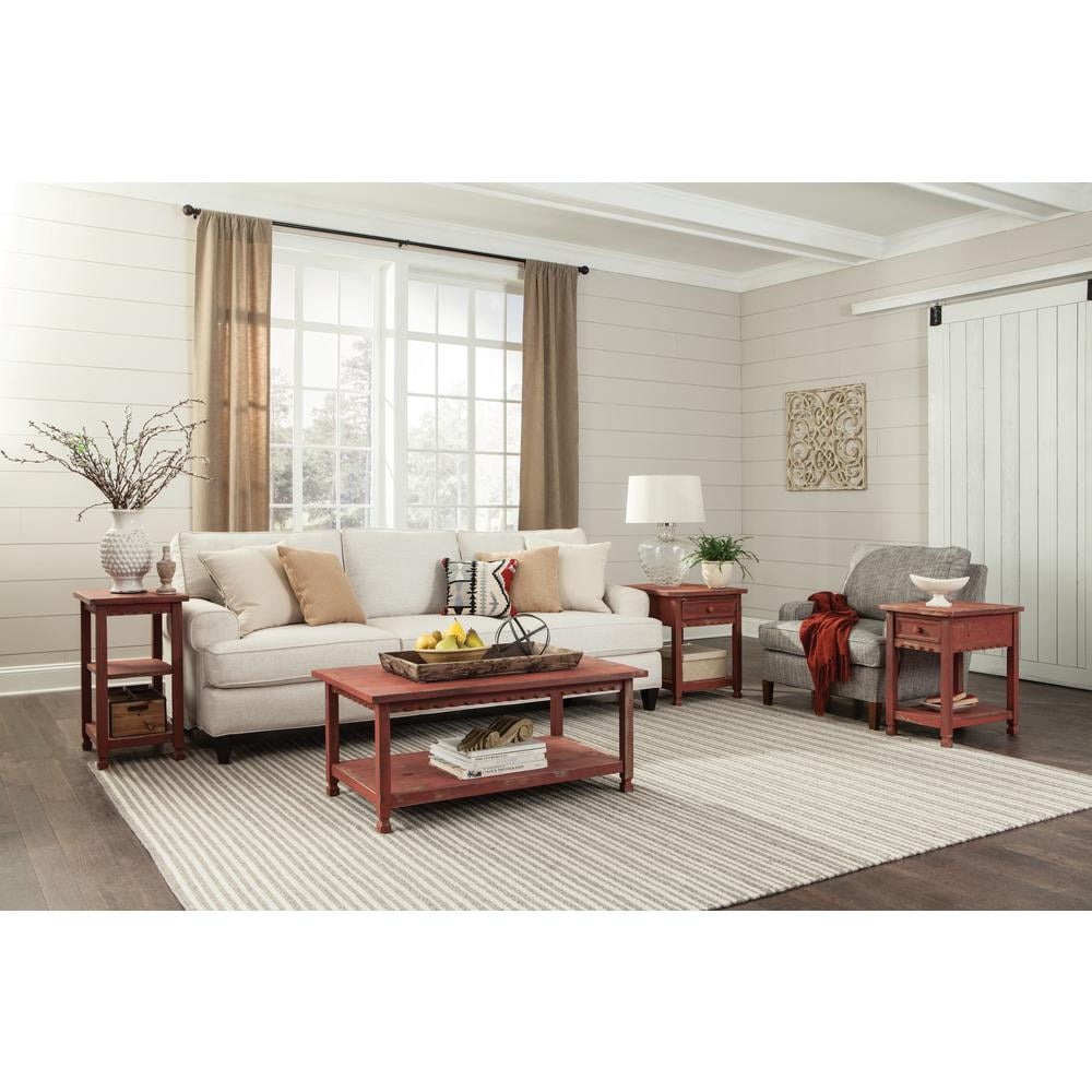 Alaterre Furniture Country Cottage 42" Rustic Rectangular Coffee Table, Solid Wood Living Room Furniture, Red Antique Finish - Image 7