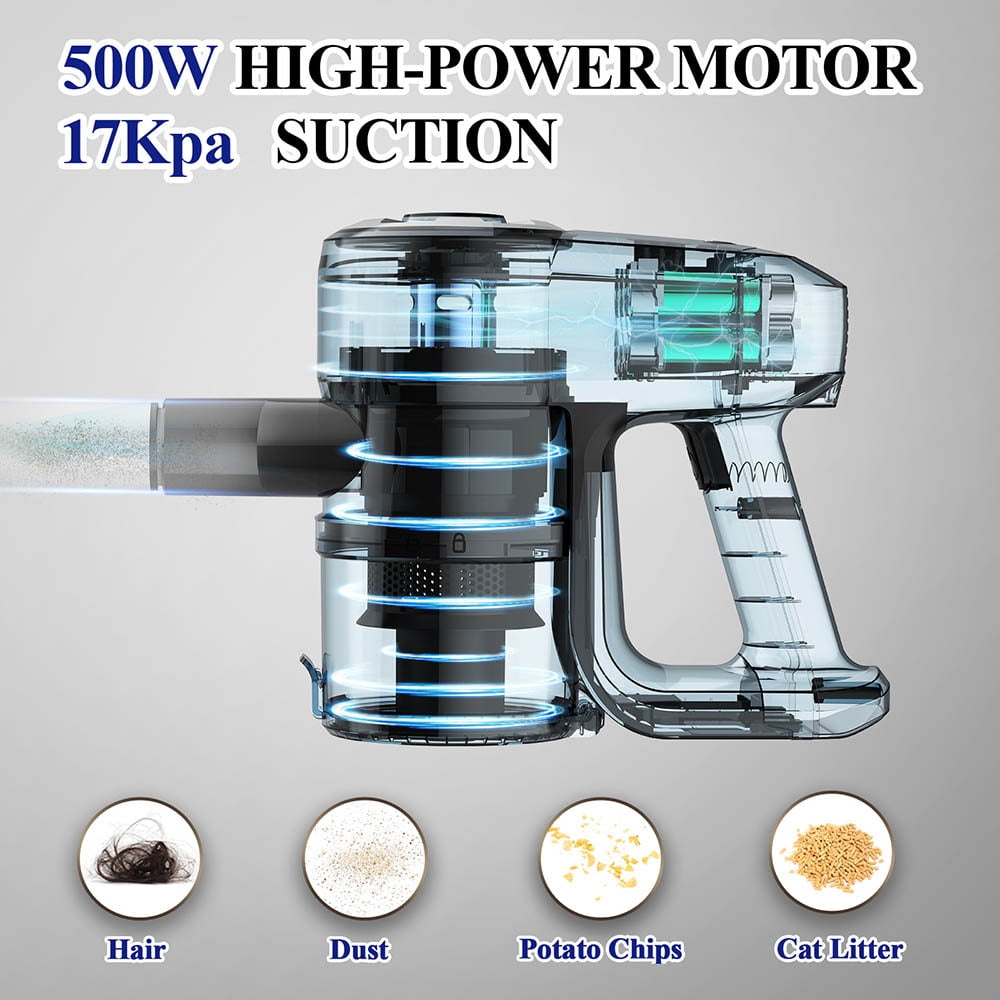 YOMA Cordless Vacuum Cleaner, 2200mAh Battery Stick Vacuum, Handheld Vacuum for Pet Hair Hard Floor, Lightweight 77CM Retractable Metal Tube, Blue - Image 4