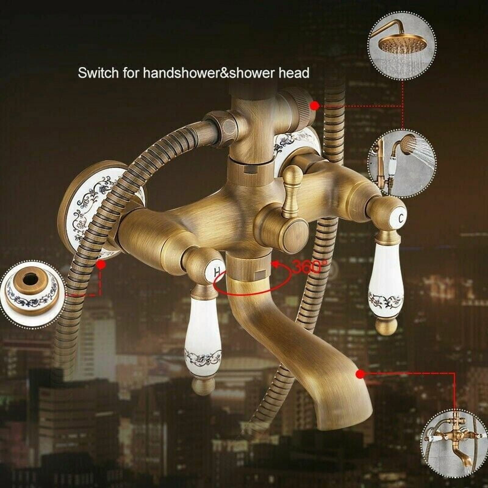 Zovajonia Shower Fixture Antique Brass 8"Rainfall Shower Faucet System Set Mixer Fixture Exposed Tap - Image 9