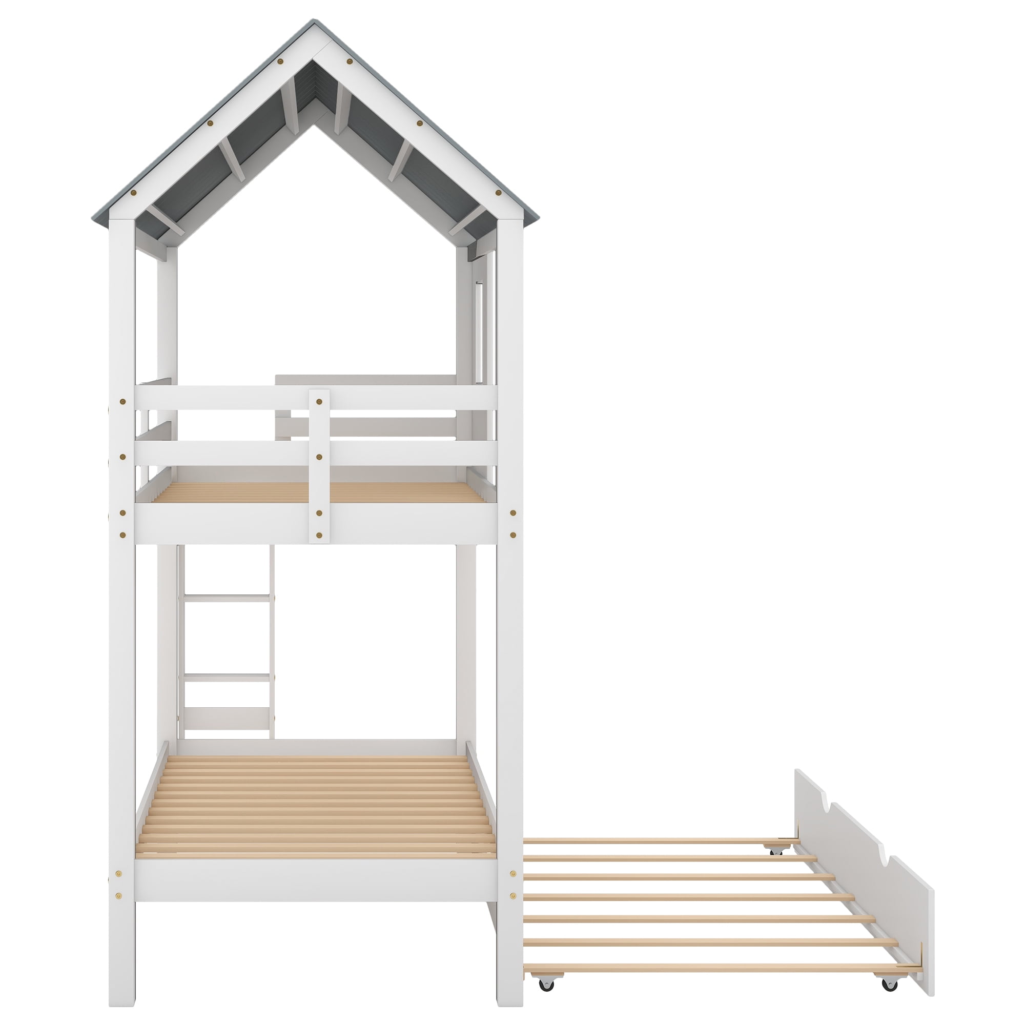 EUROCO Twin Size House Bunk Bed with Roof and Trundle for Kids Teens Bedroom, White - Image 7